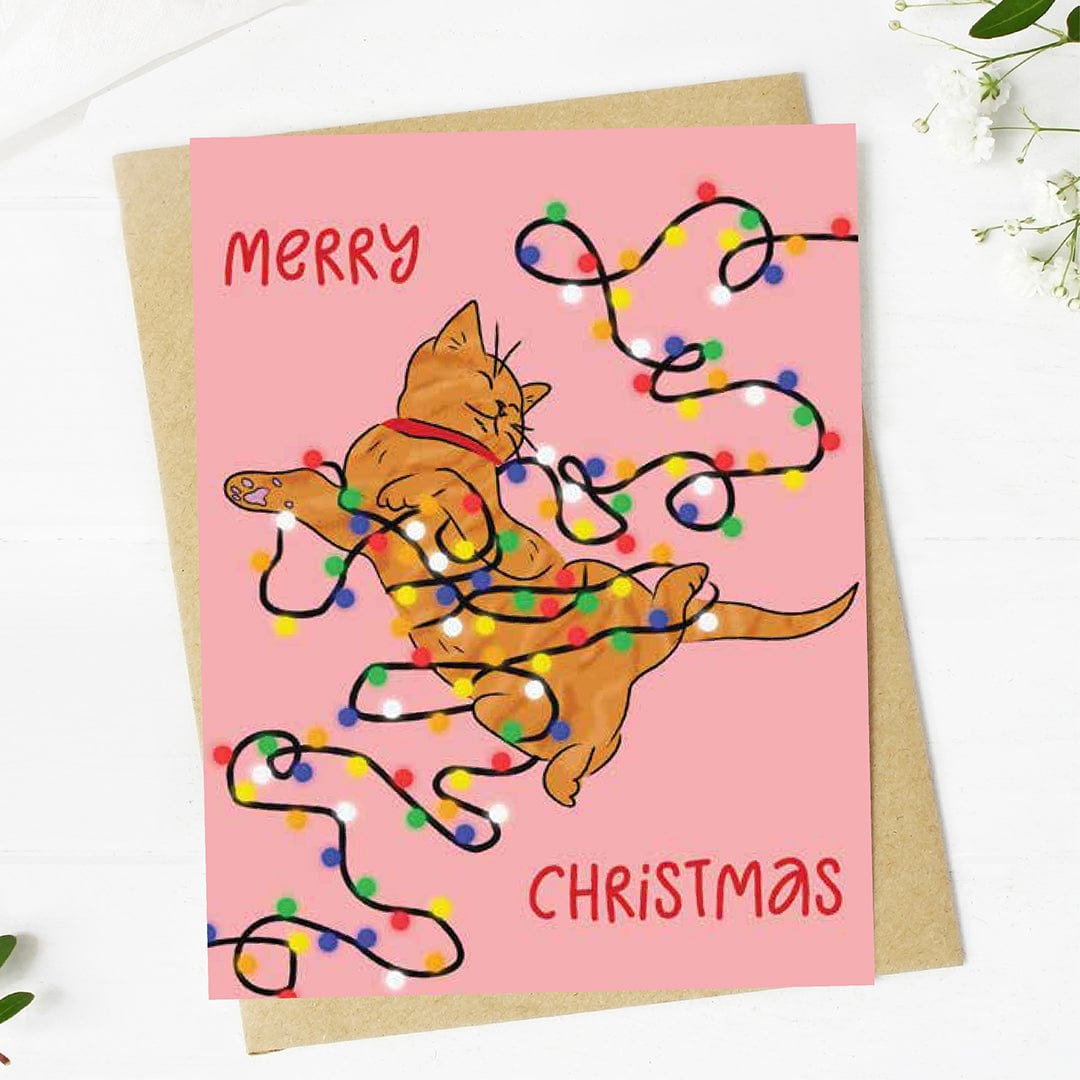  Cat In Holiday Lights Christmas Card - Pink、mySite、ghnorth