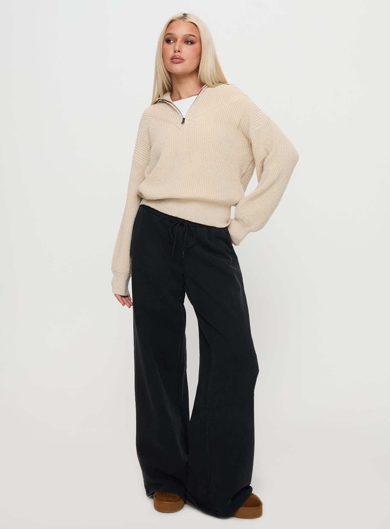 Fireheart Zip Through Knit Sweater Beige、mySite、solidvoid