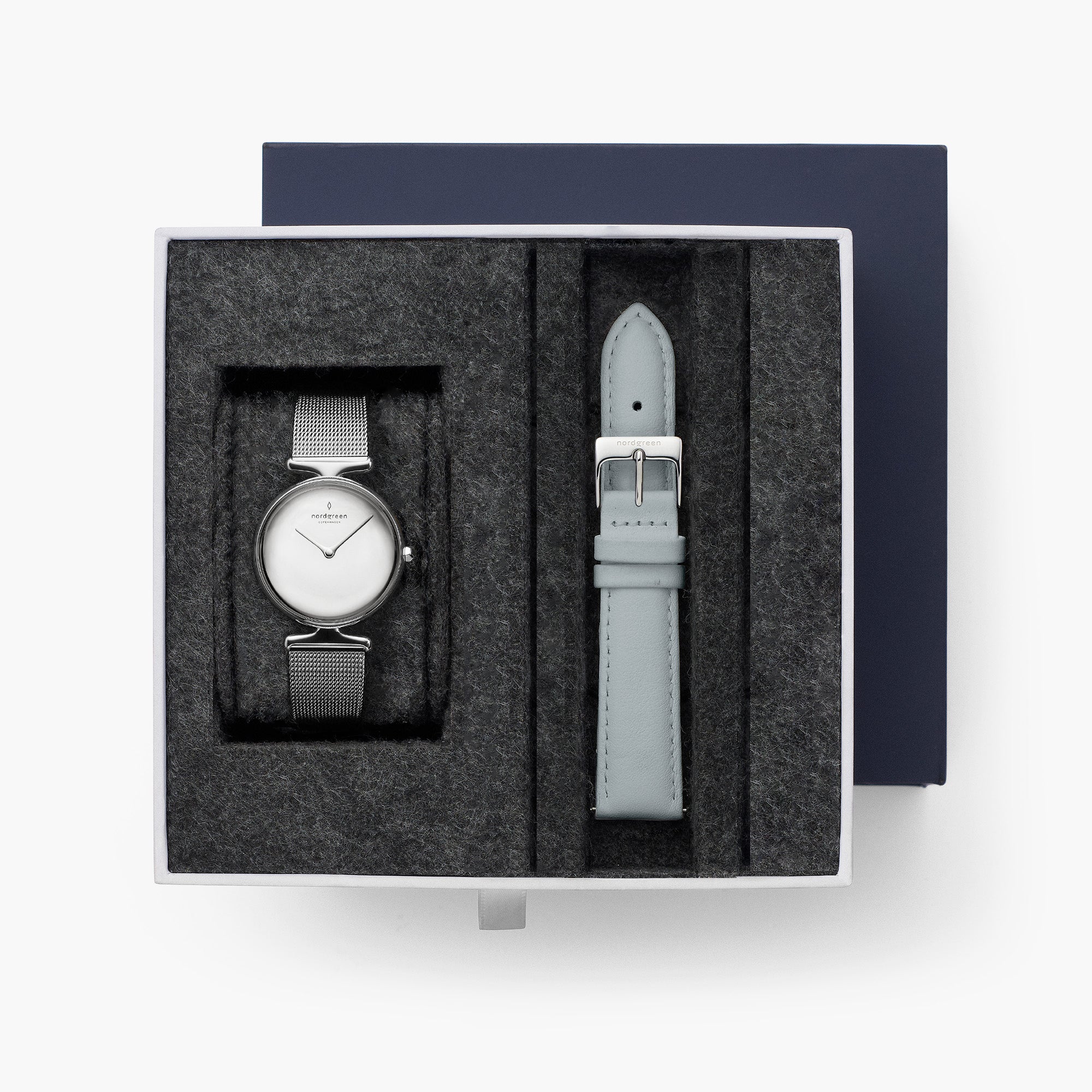  Unika - BUNDLE Polished Metal Dial Silver | Mesh / Grey Leather Straps