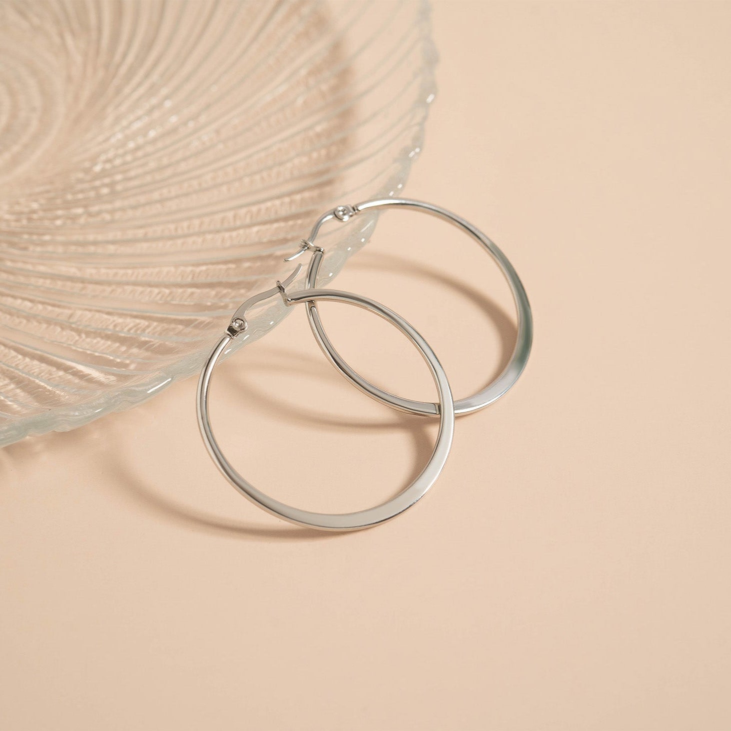 Stainless Steel Flat Oval Tube Hoop Earrings / ERJ2132、mySite、dreamappss