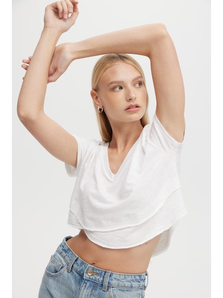 CHRLDR Crop Ava V-Neck Mock Layer Tee、mySite、noshort