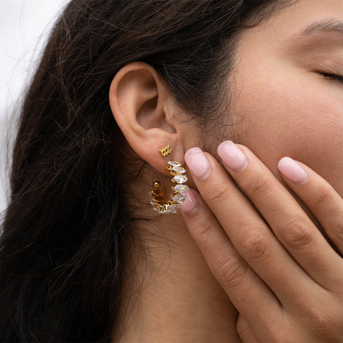 18K Gold PVD Stainless Steel Marquis CZ Stone Hoop Earrings / ERJ0069、mySite、dreamappss