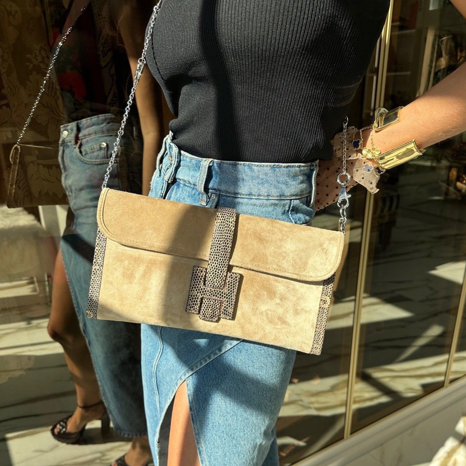 Hermès Jige Elan Clutch Sable Doblis Suede and Ombré Lizard、mySite、garminoutage.com