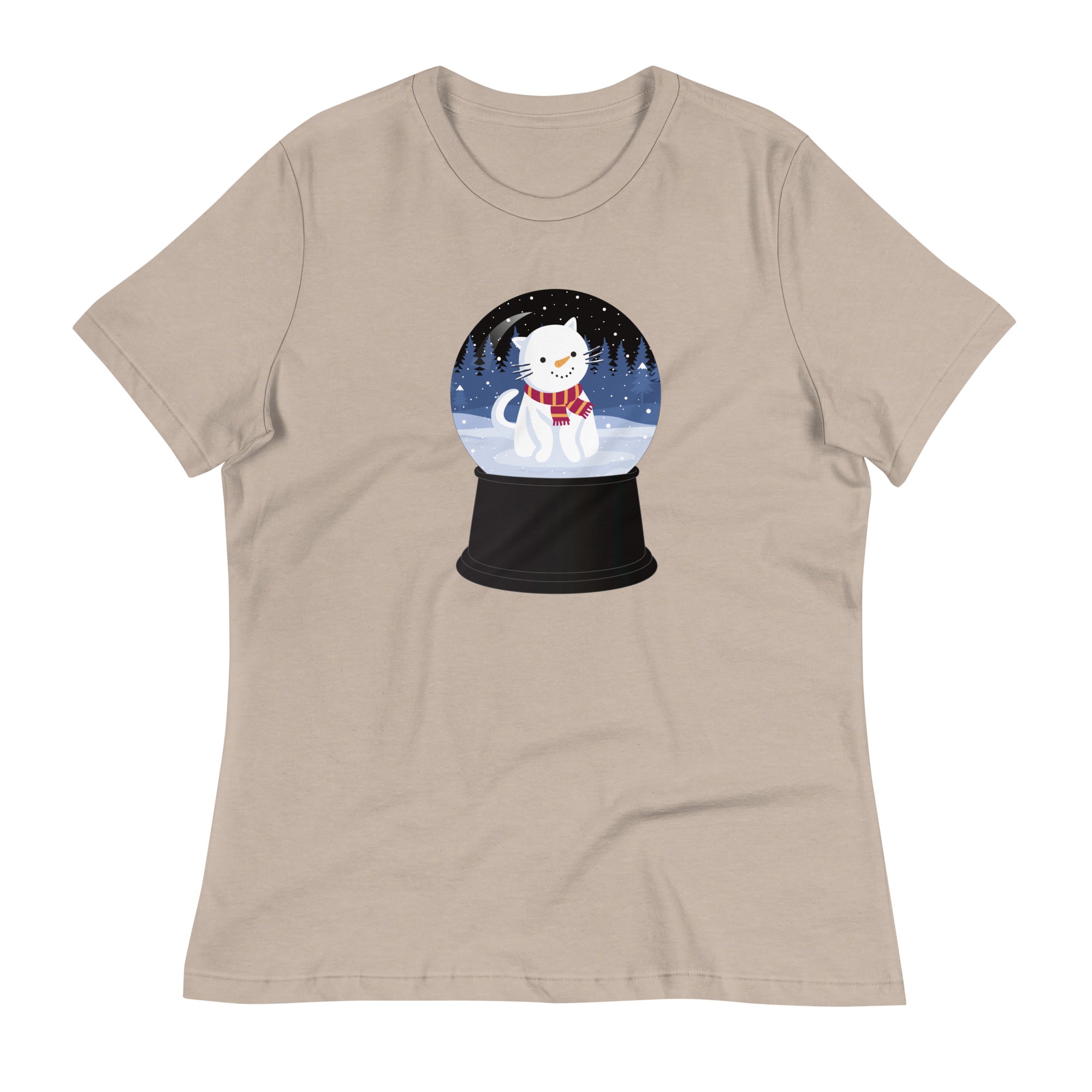 Snowman Kitty Snow Globe Women's Relaxed T-Shirt、mySite、camillekostekn