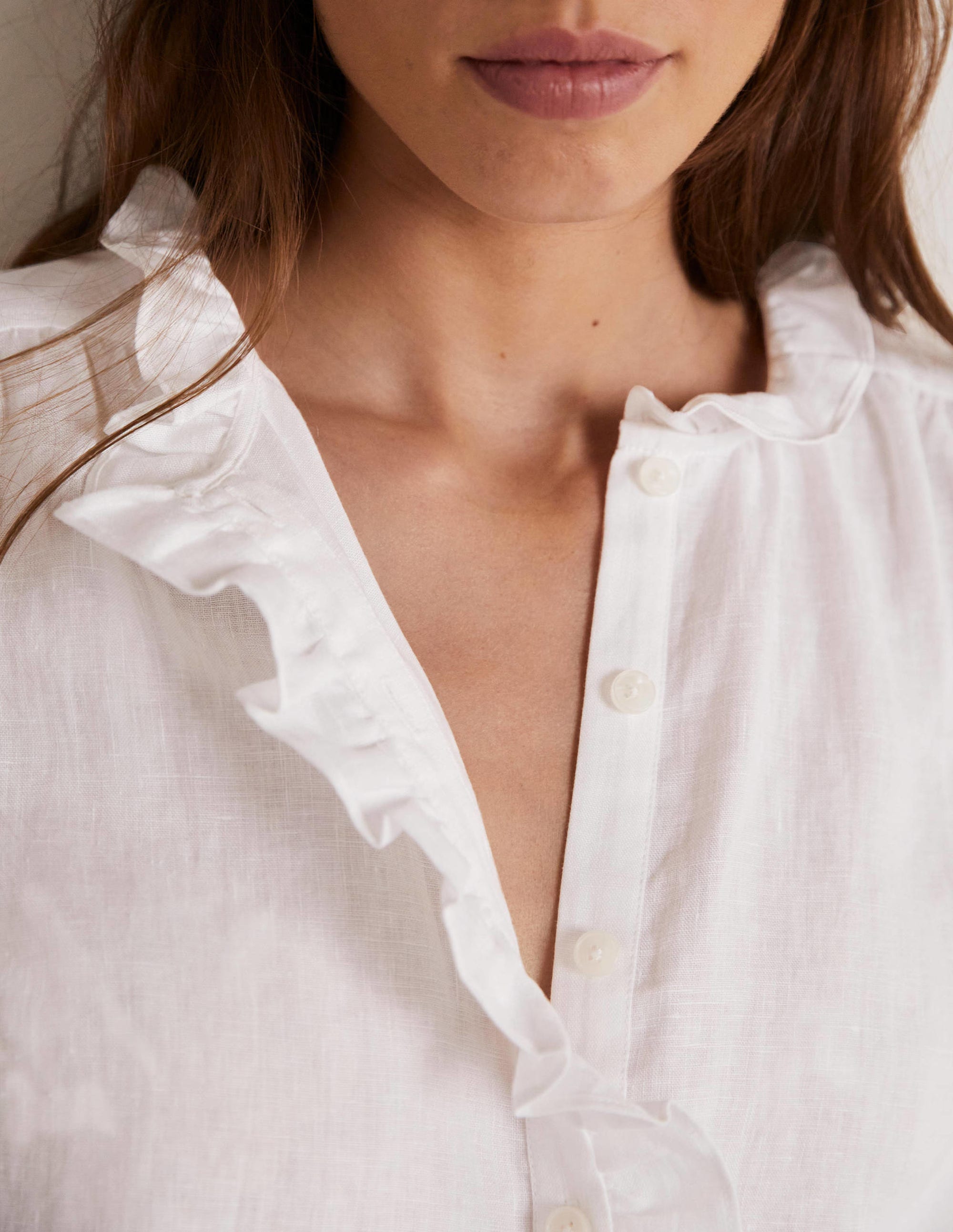  Ruffle Linen Popover Blouse-White、mySite、ashleygrahame