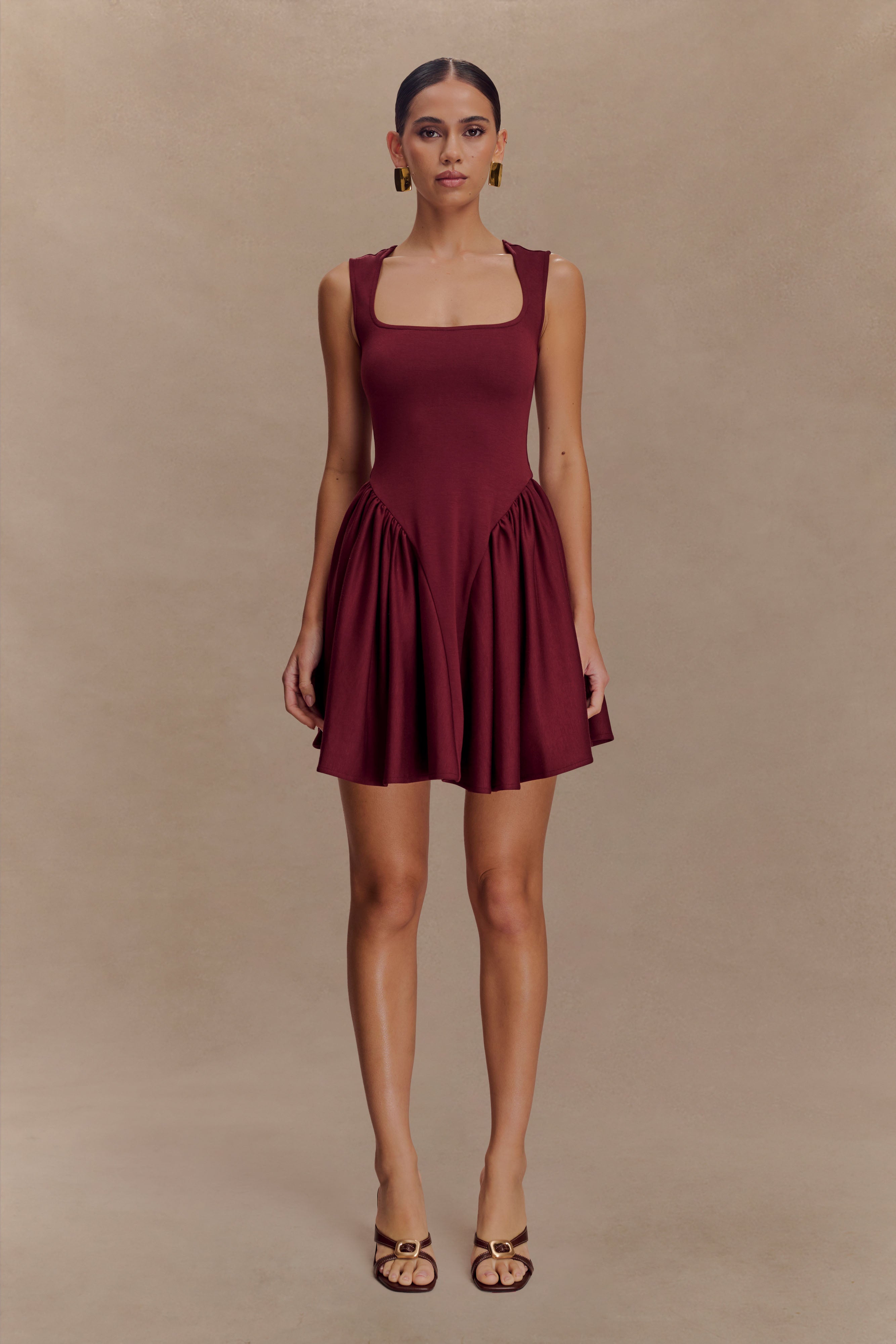 Sharon Scuba Jersey Mini Dress - Wine、mySite、solidvoid