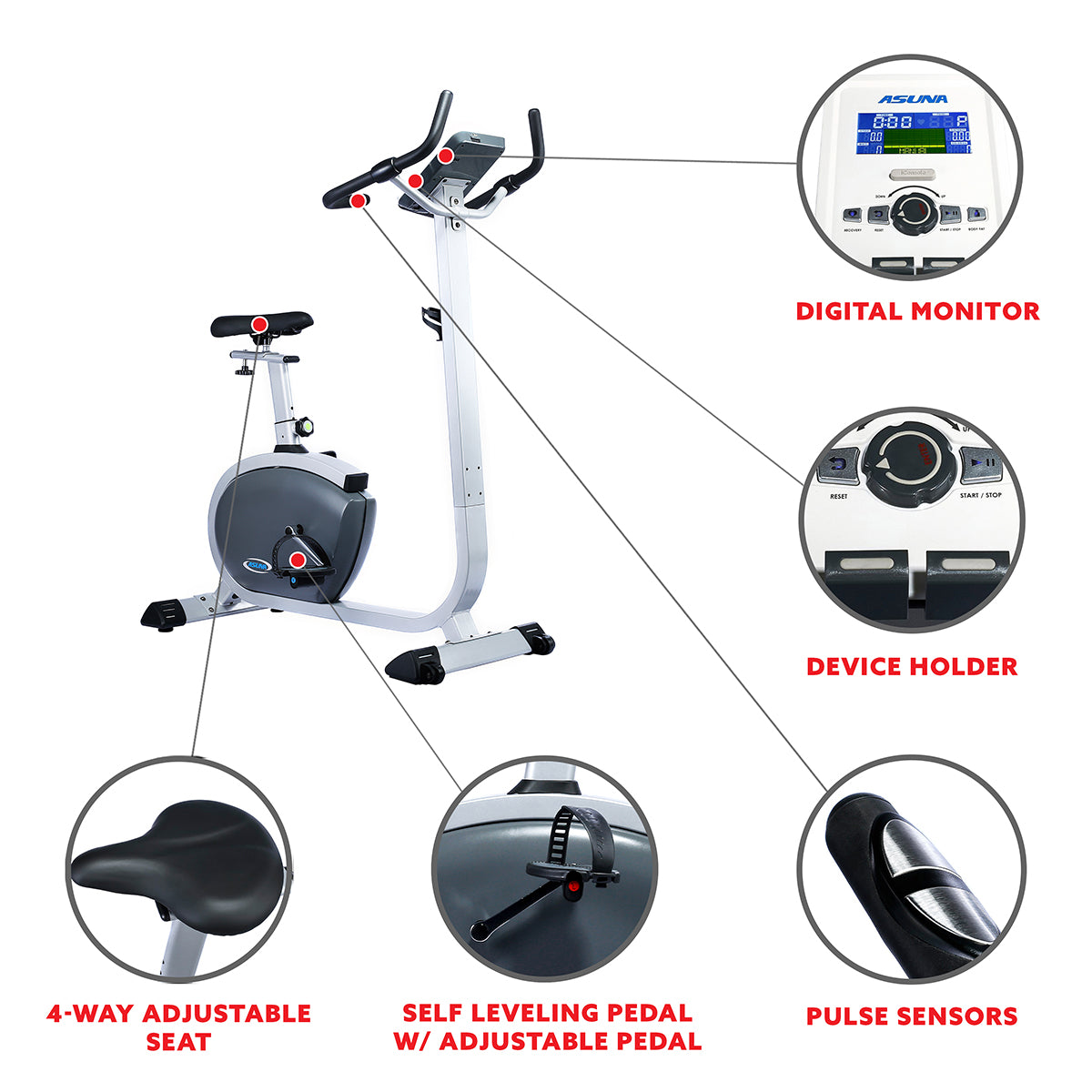  Asuna Premium Upright Bike w/ Pulse Rate Monitoring、mySite、ghnorth