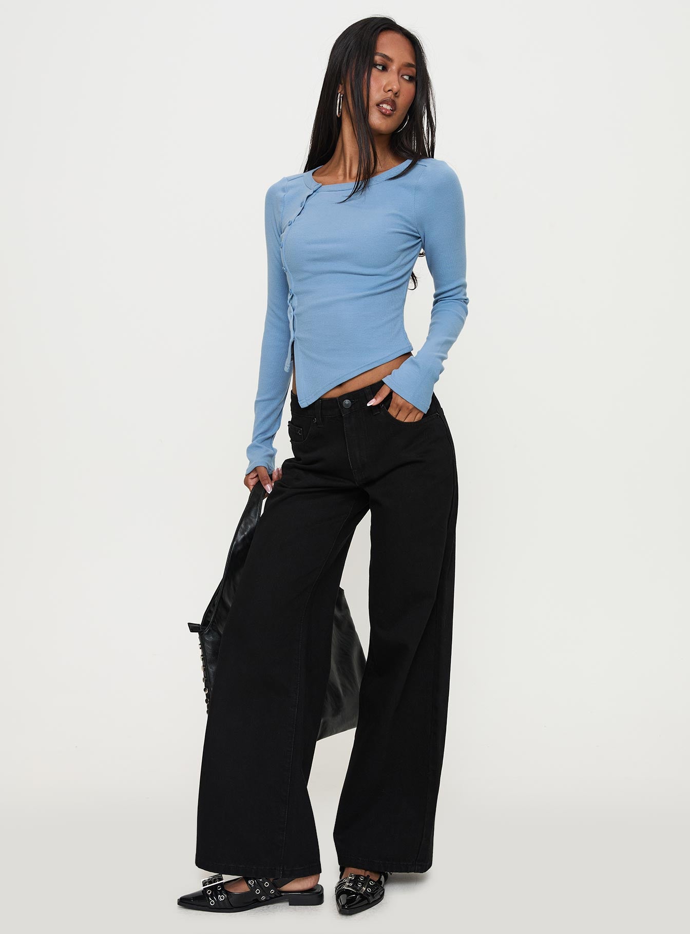 Baseline Button Up Long Sleeve Top Blue、mySite、solidvoid