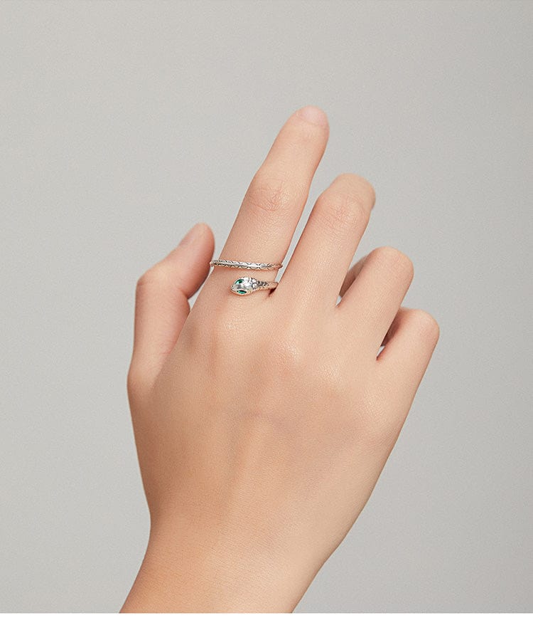 Snake Ring Sterling Silver Green CZ Eyes Open Design、mySite、g9winljtr