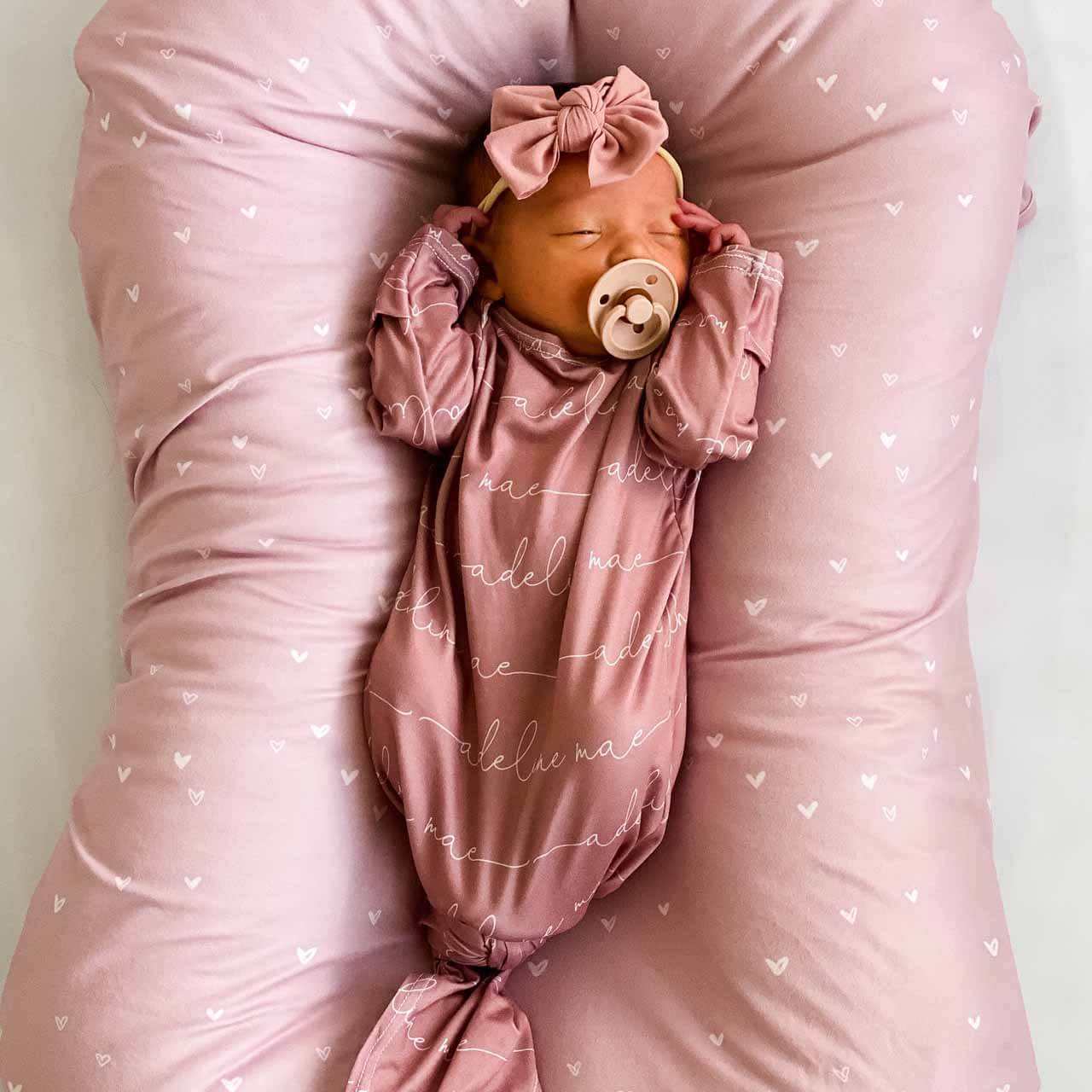 Solid Light Dusty Rose Personalized Newborn Baby Knot Gown、mySite、layawaytickets