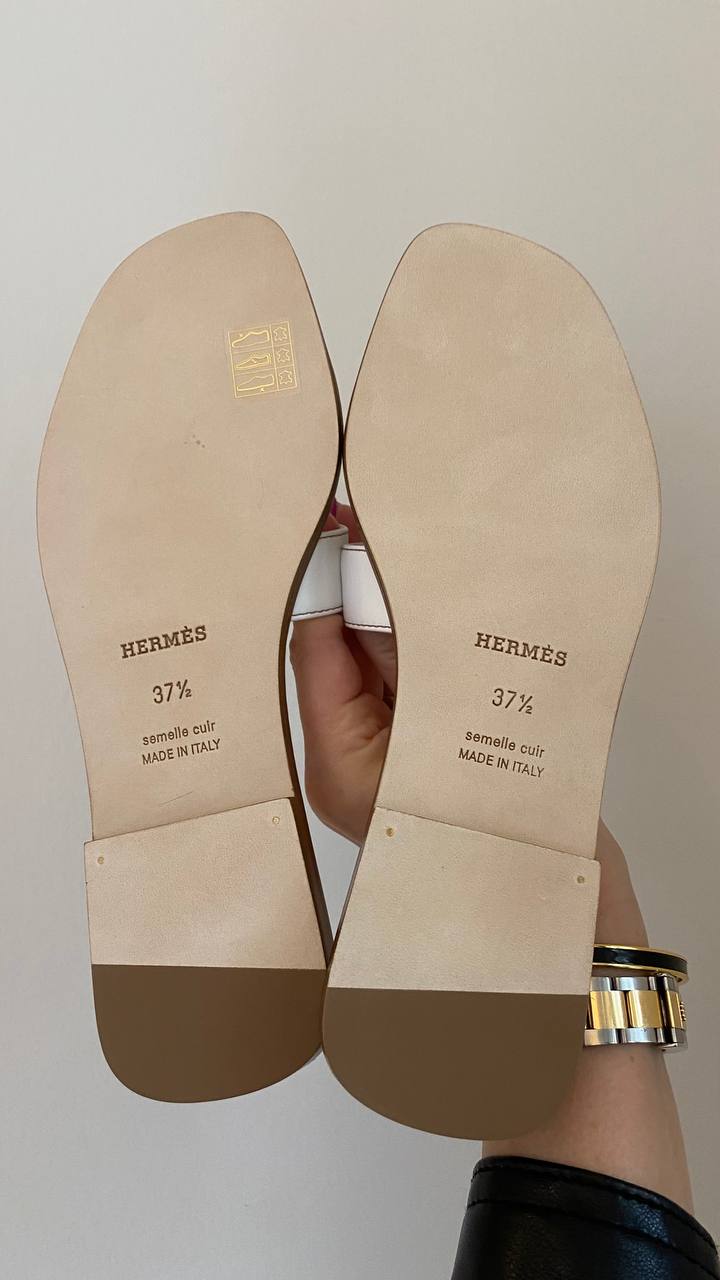 Hermes white (Blanc) Oran sandals、mySite、garminoutage.com