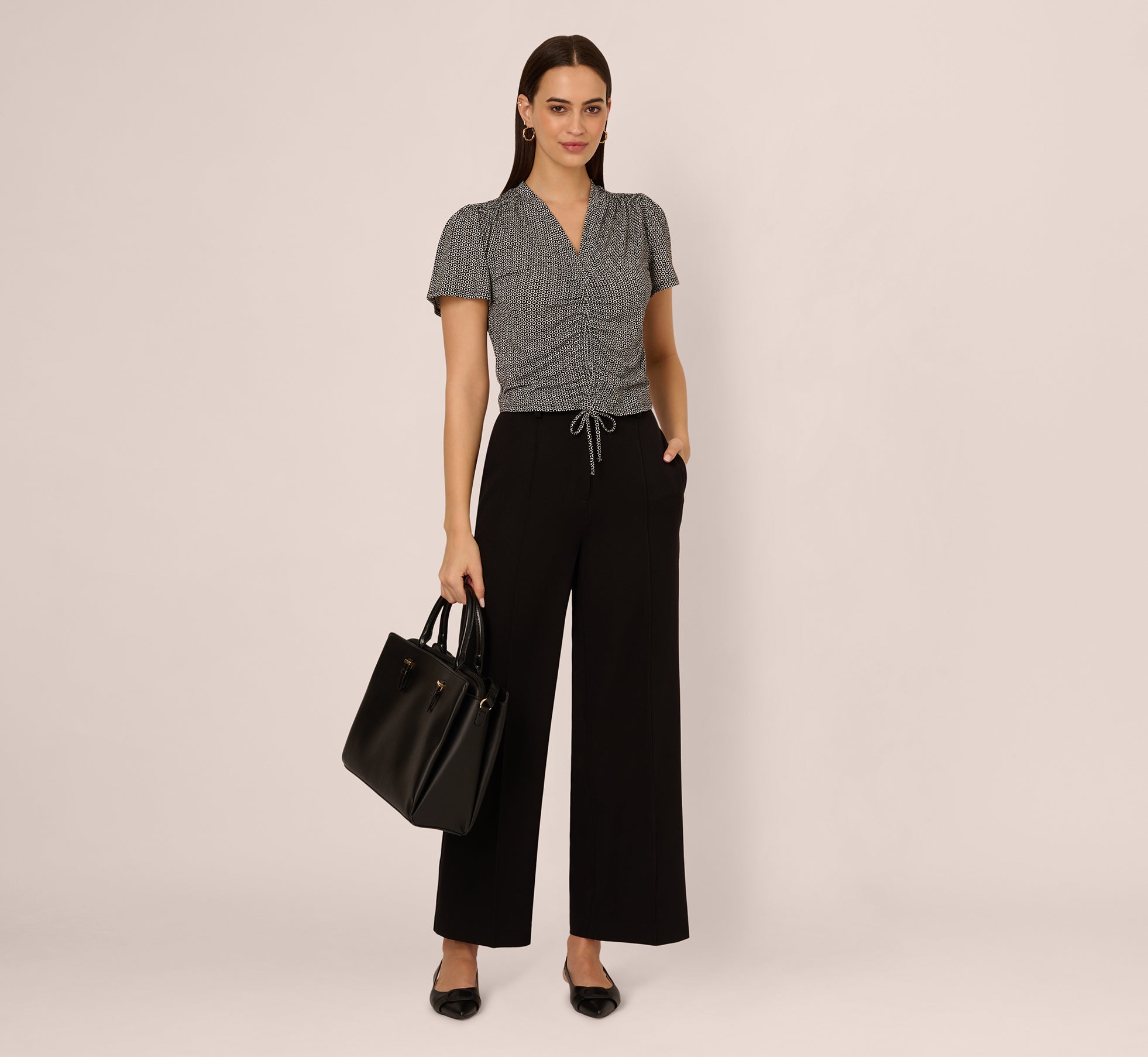 Flutter Sleeve Ruched Front Printed Top In Black Cloud Carnation、mySite、solidvoid