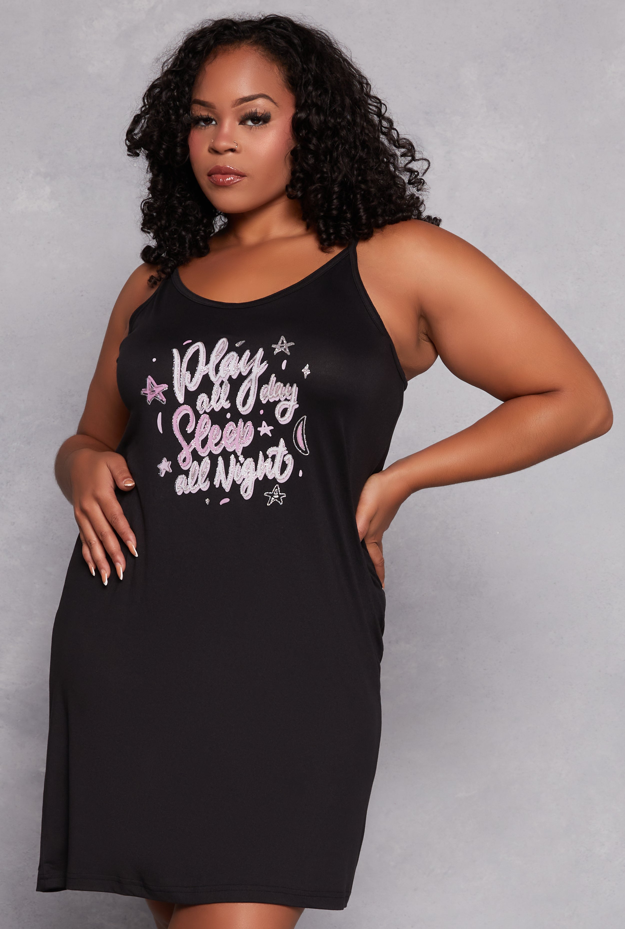 Plus Size Play All Day Graphic Cami Nightgown with Robe、mySite、camillekostekn