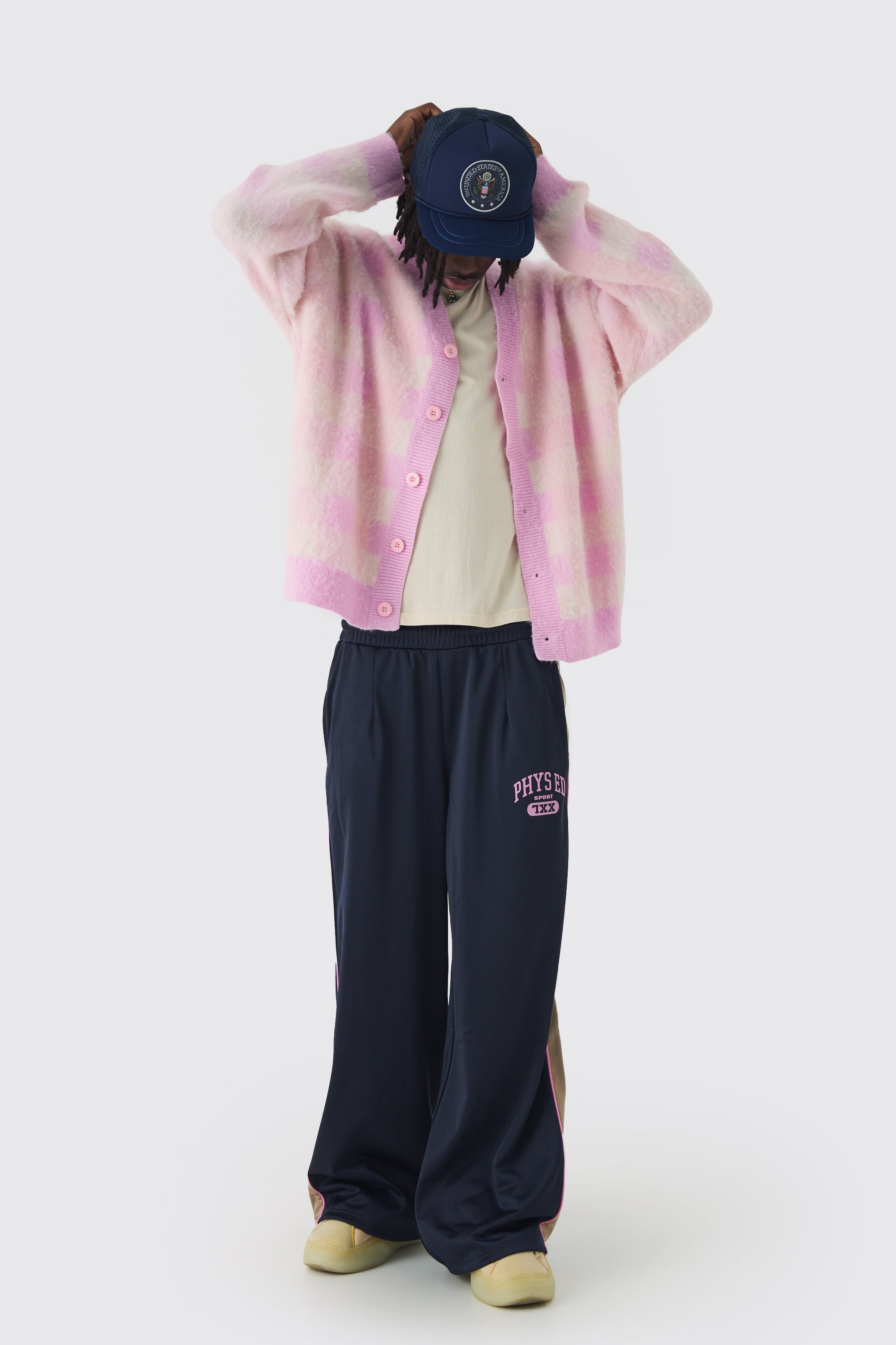  Boohooman Extreme Wide Leg Graphic Tricot Joggers Navy、mySite、justintrudeaud