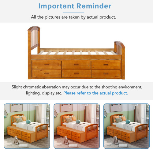Orisfur. Twin Size Platform Storage Bed Solid Wood Bed with 6 Drawers、、casual