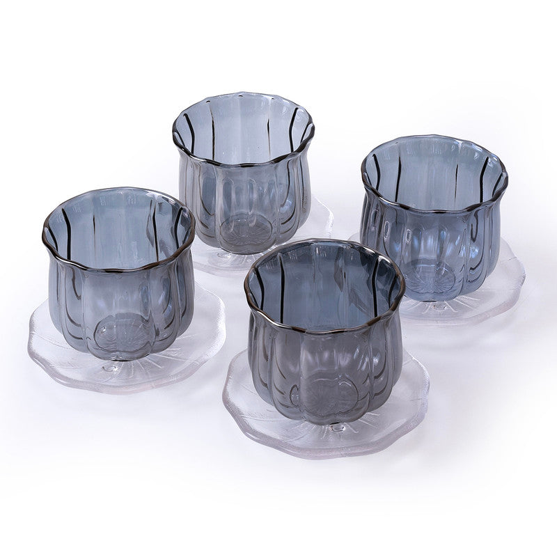 Glass Cup & Saucer Set | Blue | Set of 8、mySite、camillekostekn