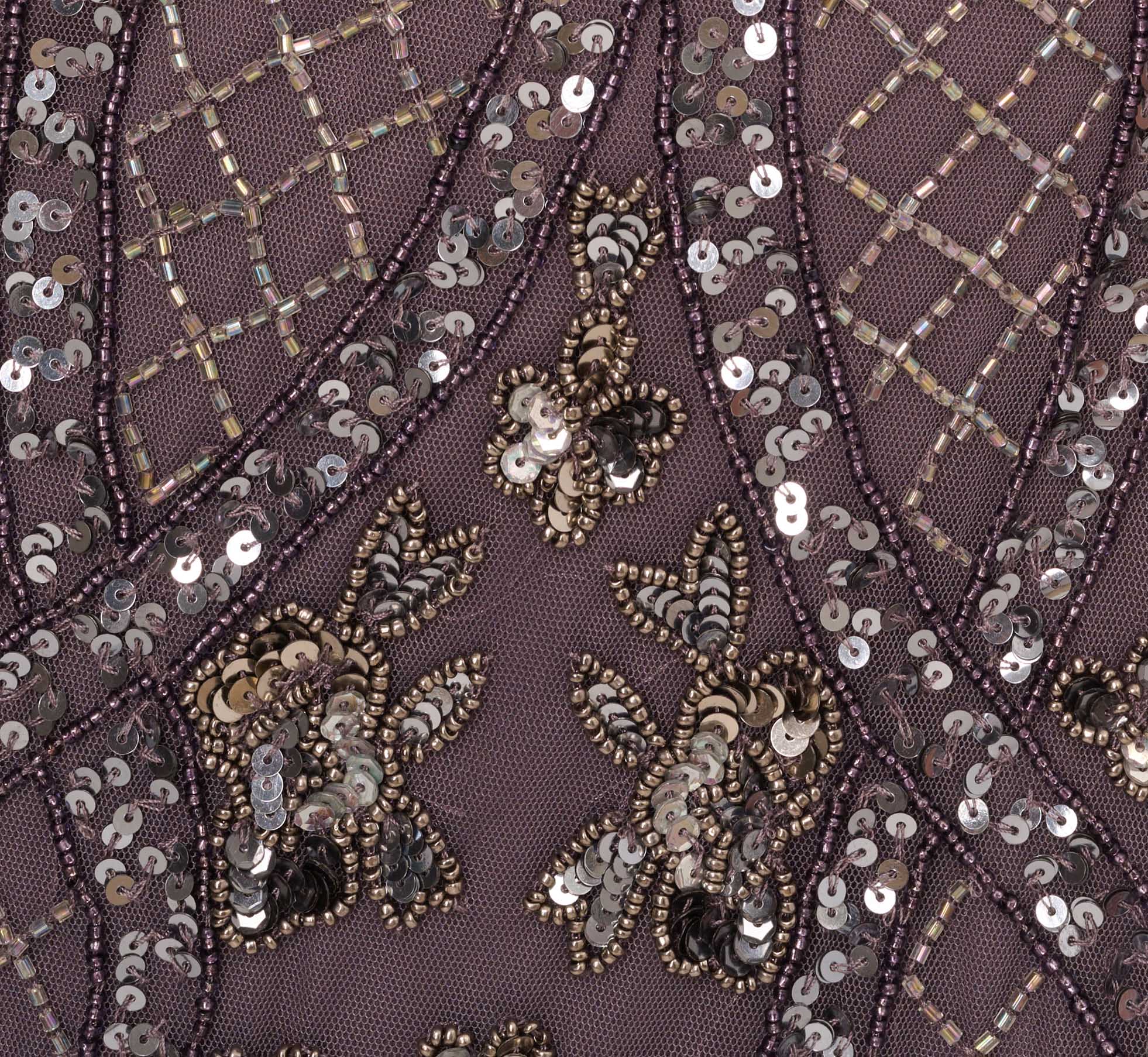 Sequin Beaded Gown With Sheer Cape Sleeves In Moonscape、mySite、solidvoid