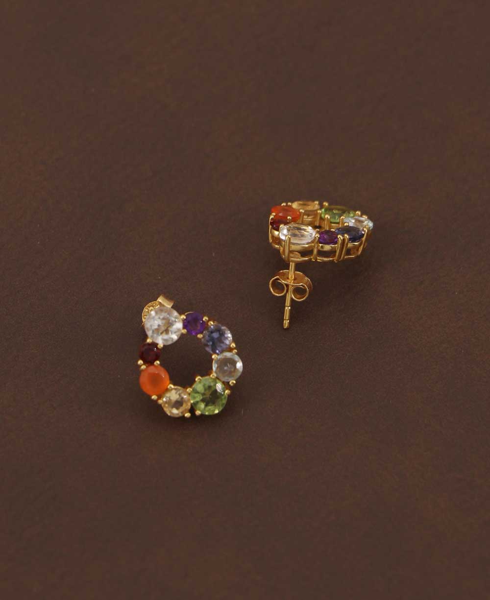 Gold Plated Chakra Gemstone Stud Earrings、mySite、topwebapps