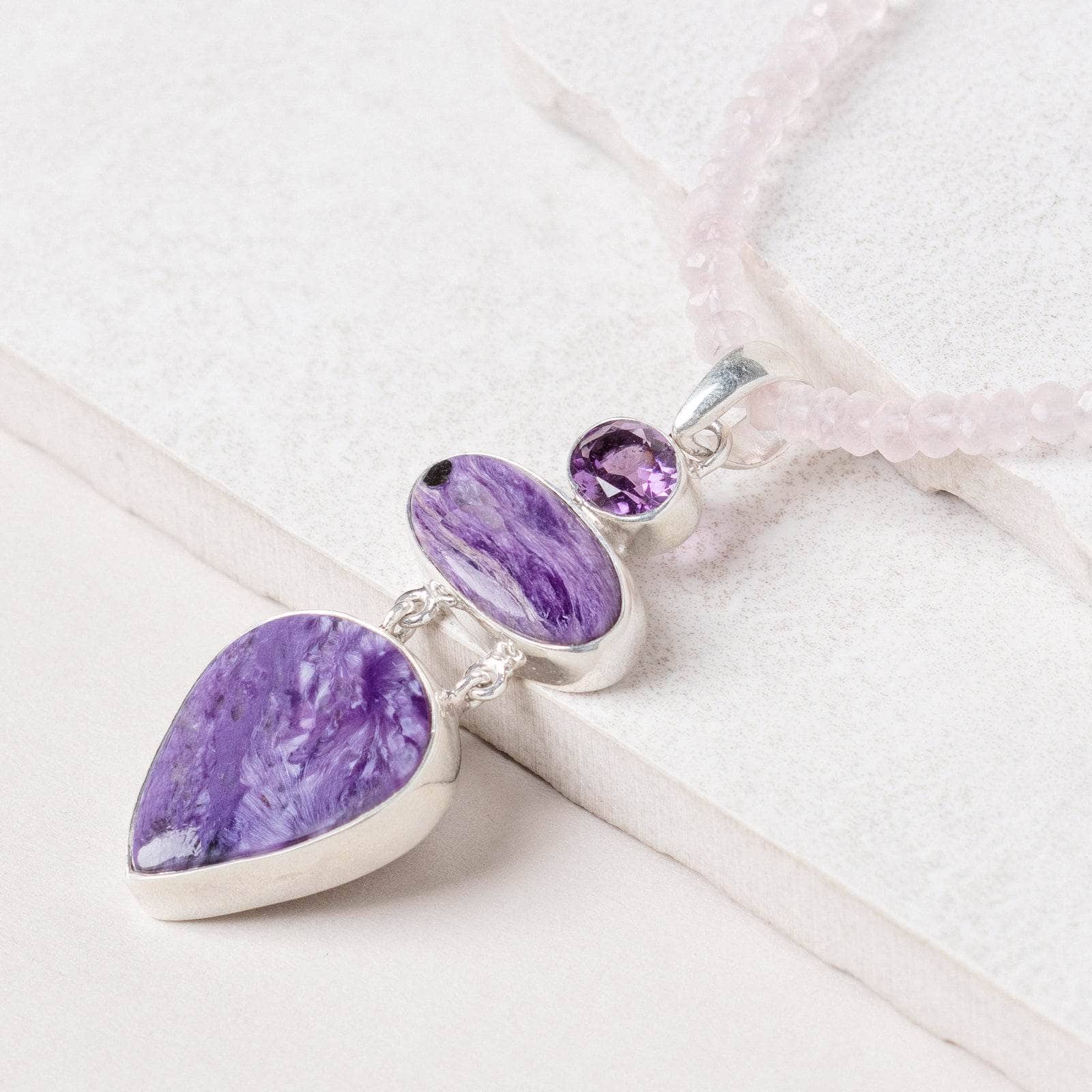 Charoite & Amethyst Pendant Necklace、mySite、hinf8tx79