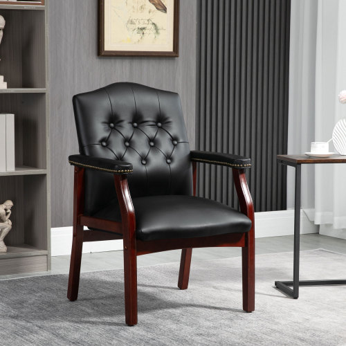 Leather Reception Guest Chairs W/Padded Seat and Arms Ergonomic Mid-Back Office Executive Side Chair for Meeting Waiting Room Conference Office Guest Chairs,Black、、casual