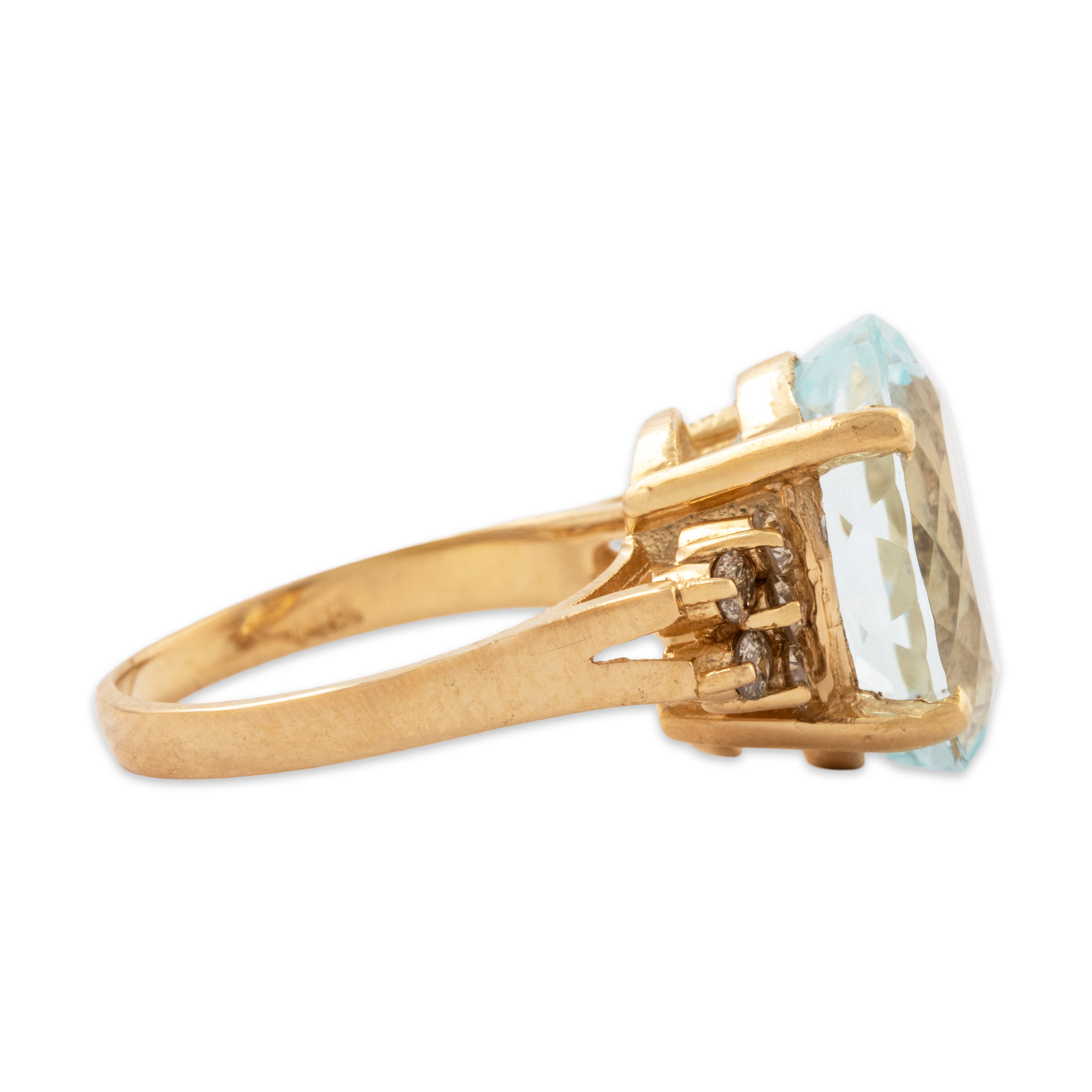 Vintage Large 14k Yellow Gold 5.73ct Aquamarine .35cttw Diamond Cocktail Ring、mySite、hinf8tx79