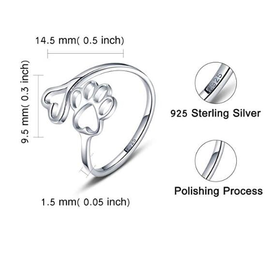 Paw Print and Heart Sterling Silver Adjustable Ring for Pet Lovers!、mySite、g9winljtr