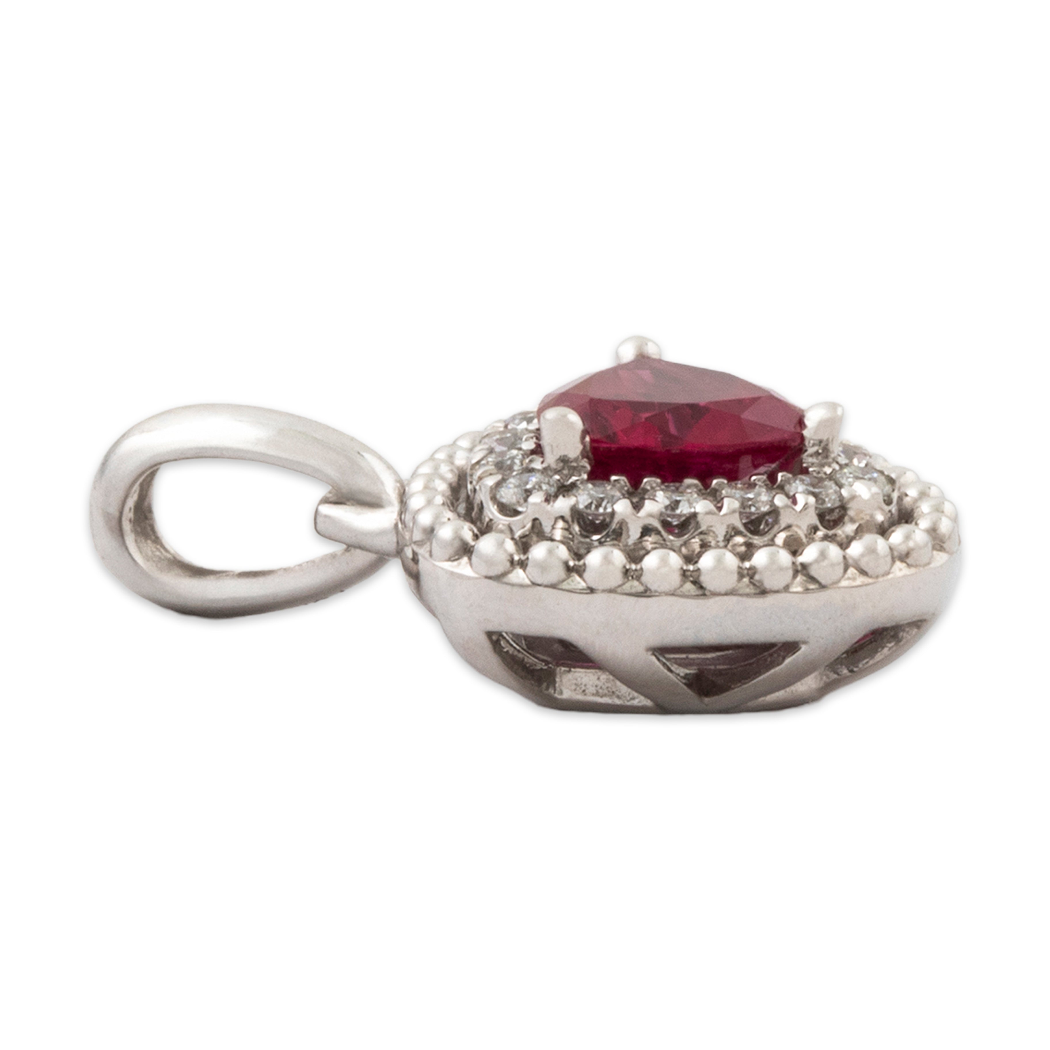 Estate 14k White Gold Ruby Diamond Vivid Trilliant Halo Pendant、mySite、hinf8tx79