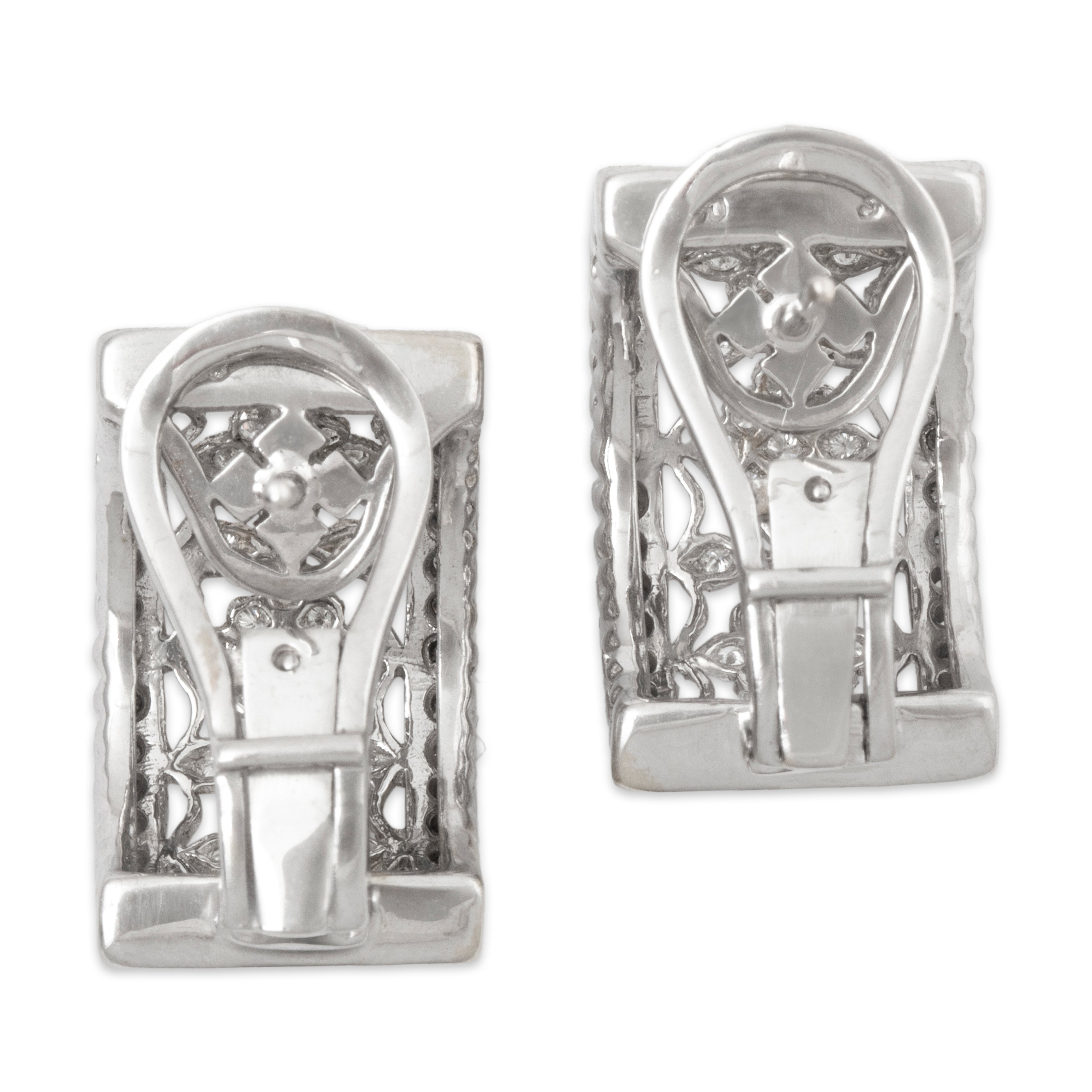 Vintage 18k White Gold .69cttw Diamond Wonderful Openwork Cuff Earrings、mySite、hinf8tx79