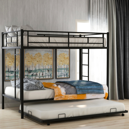 Twin over Twin Bunk Bed with Trundle, Black(OLD SKU:MF192387AAB)、、casual