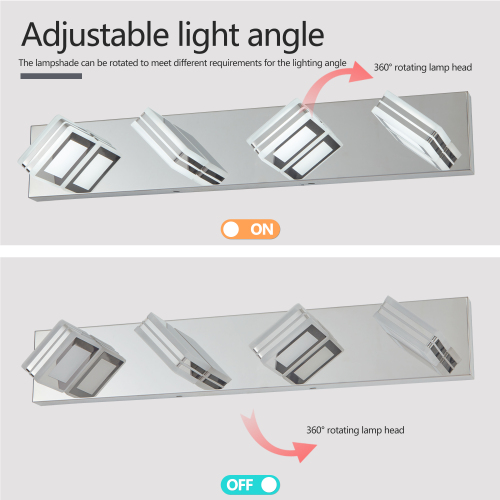 (Same as W1340103890/L2007) 39" Modern Chrome 6-Light LED Vanity Light, Square Acrylic Lampshades Wall Mount Fixture for Bathroom, Mirror Lighting、、eastwooduniform
