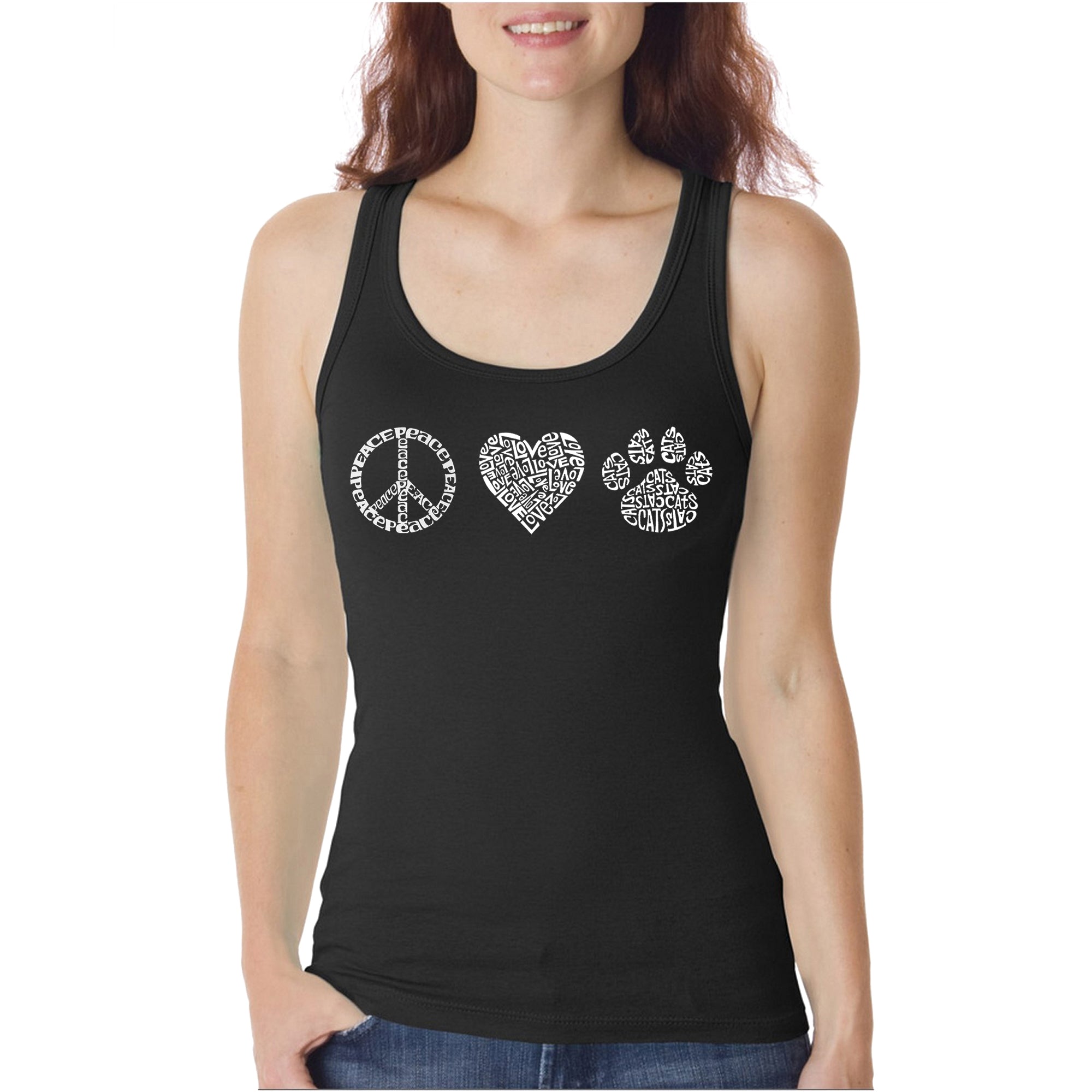 Peace Love Cats - Women's Word Art Tank Top、mySite、camillekostekn
