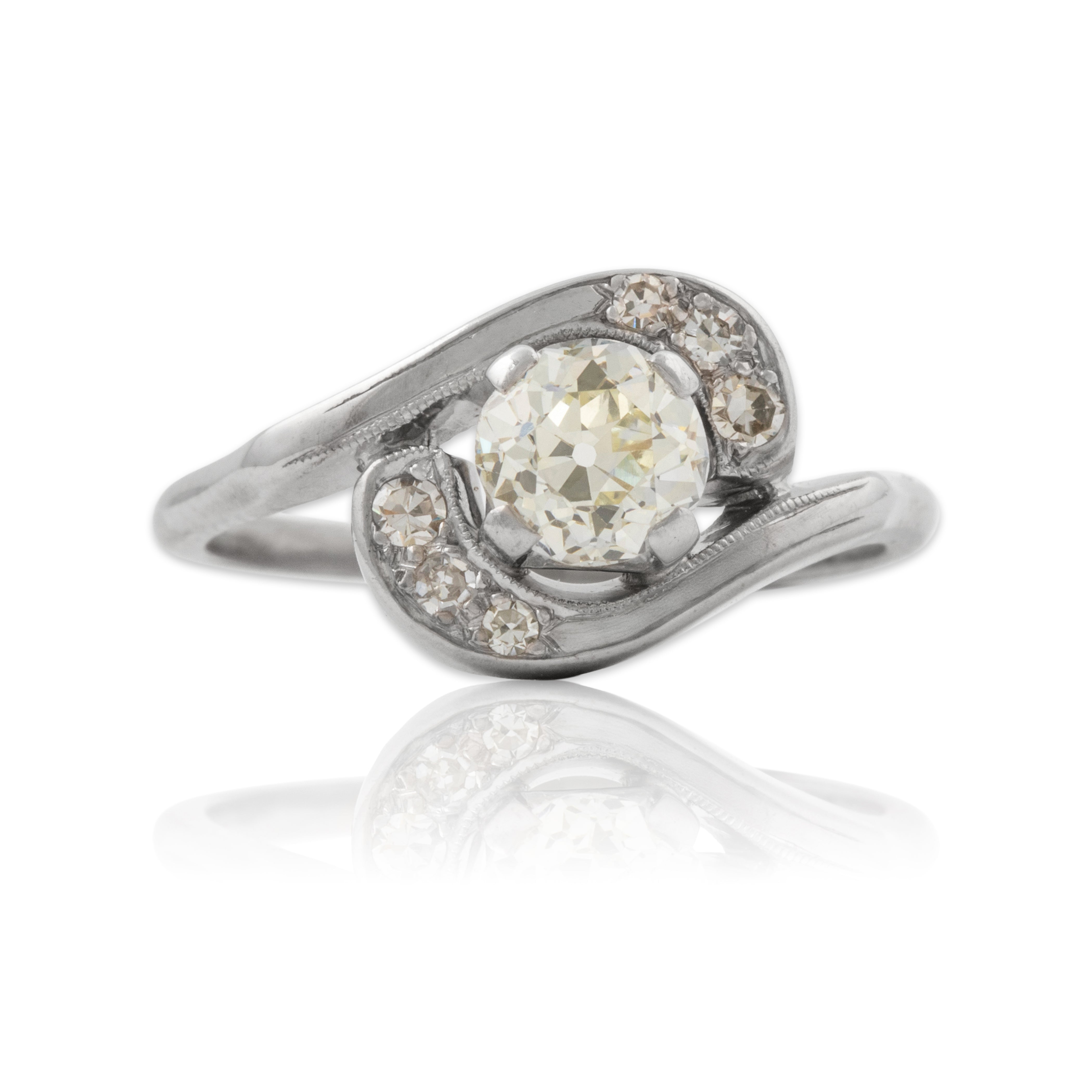 Vintage 14k White Gold .852cttw Old Mine Diamond Encircled Light Ring 7.25、mySite、hinf8tx79