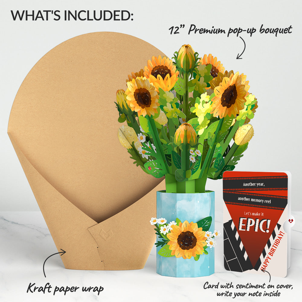 Sunflower Blooms Birthday Bouquet and Epic Reel Sentiment Set、mySite、solidvoid