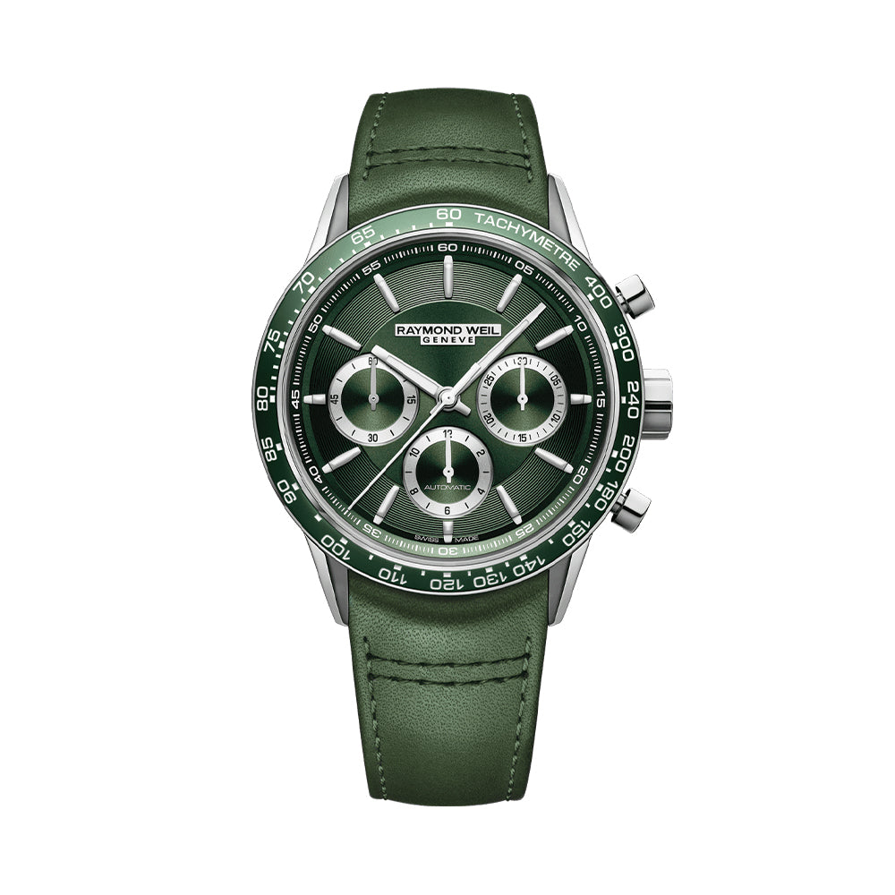 Freelancer Automatic Chronograph Ceramic Bezel 43.5mm - Green on Leather Strap、mySite、botmansion