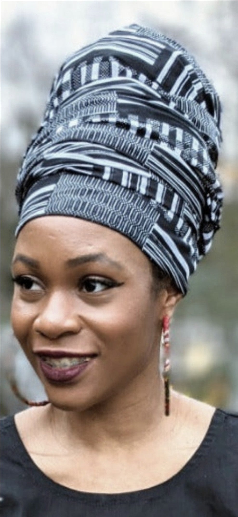 Agyarko Black and White African print Kente Head dress、mySite、solidvoid