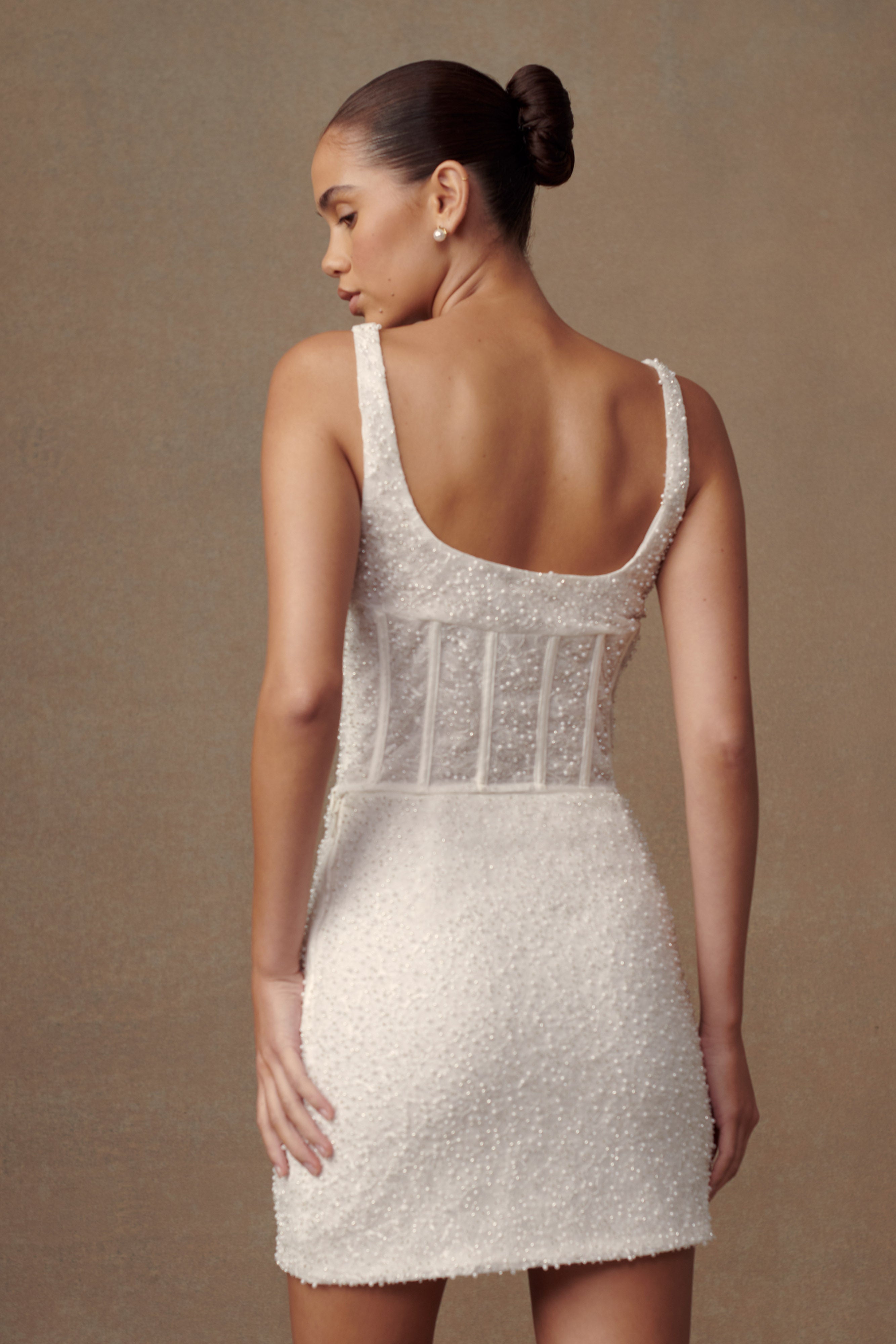 Elsie Pearl Beaded Bustier Top - White、mySite、solidvoid