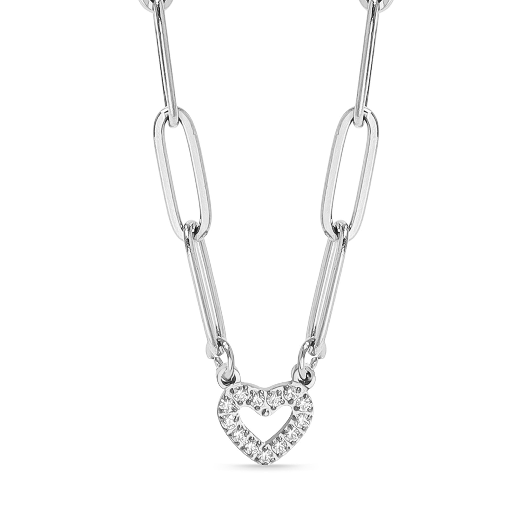 18K Gold PVD Stainless Steel Stone Heart Paperclip Chain Necklace / CHN9976、mySite、dreamappss