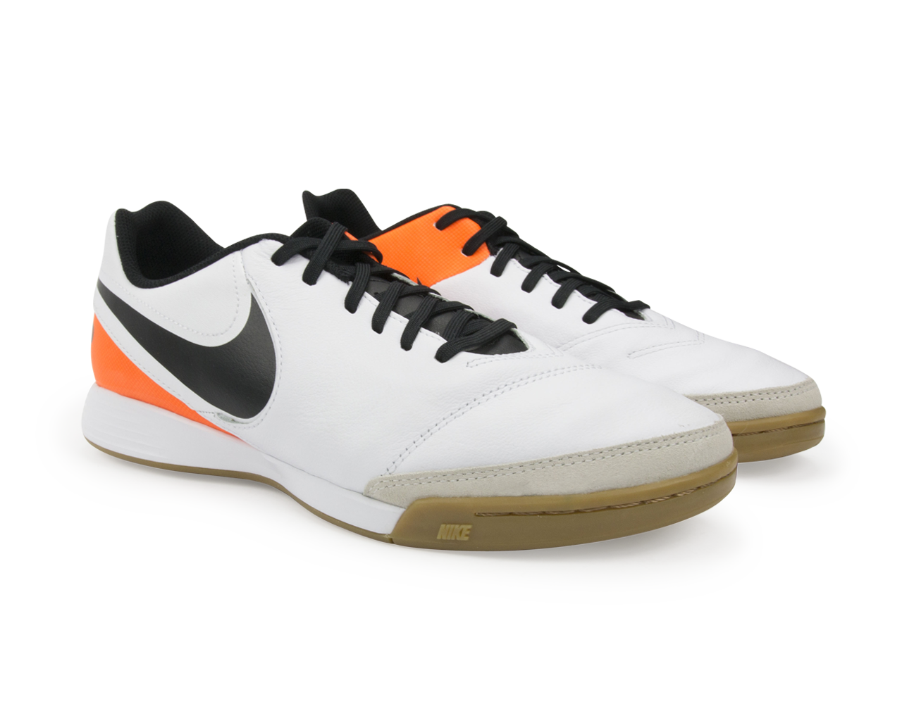 Nike Men's Tiempo Genio II Leather Indoor Soccer Shoes White/Black/Total Orange、mySite、noshort