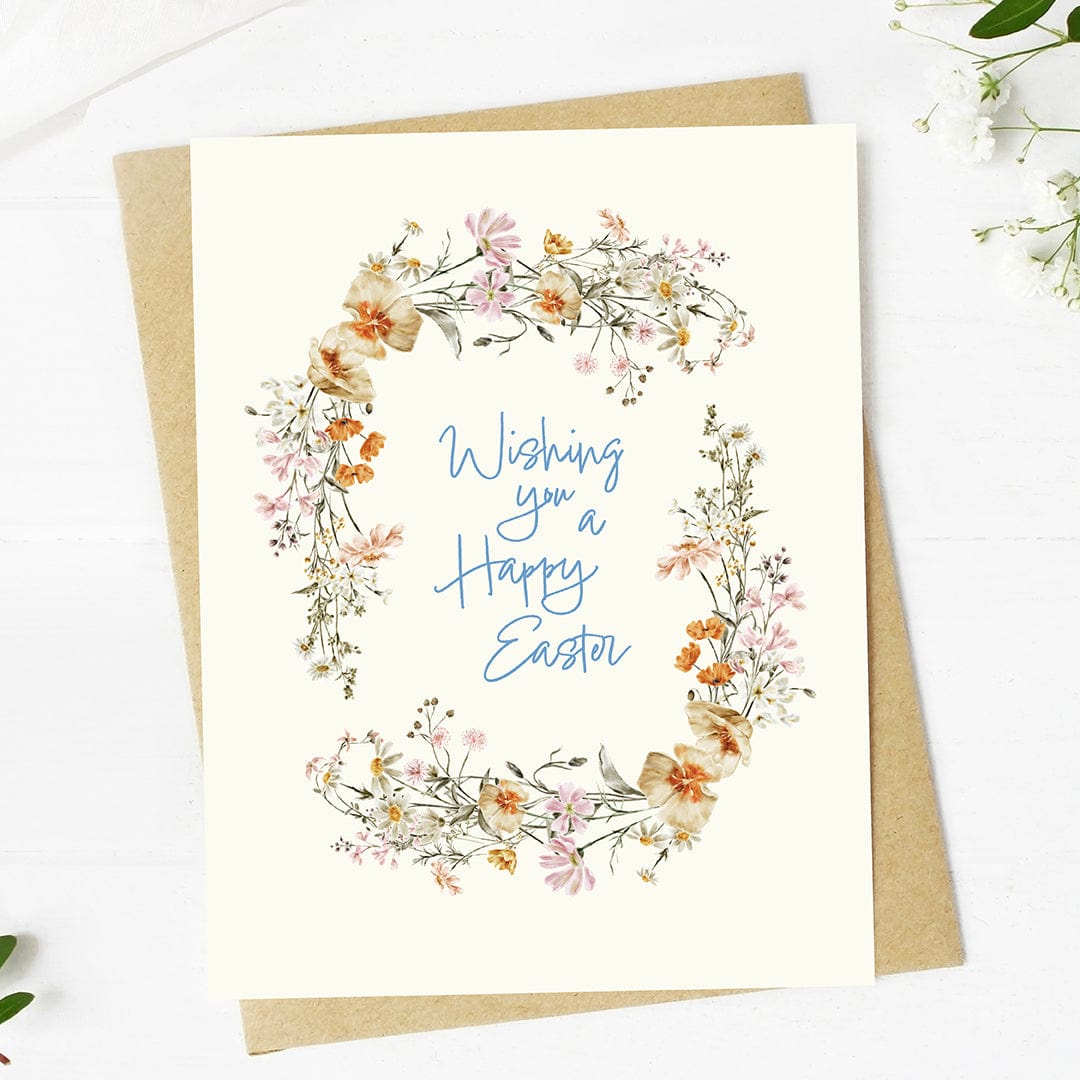  Wishing you a happy Easter Floral Wreath Card、mySite、elrpsem3k