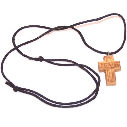 Jesus Name olive wood extra-Smoothed necklace ( 1.2 inches or 3 cm) - Necklace length is adjustable. With Certificate.、mySite、topwebapps