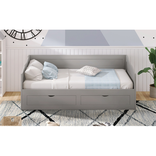 Wooden Daybed with Trundle Bed and Two Storage Drawers , Extendable Bed Daybed,Sofa Bed for Bedroom Living Room,White、、casual