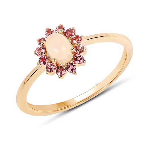 Opal and Pink Tourmaline Ring-Dainty and Sweet, Perfect for October Babies!、mySite、g9winljtr