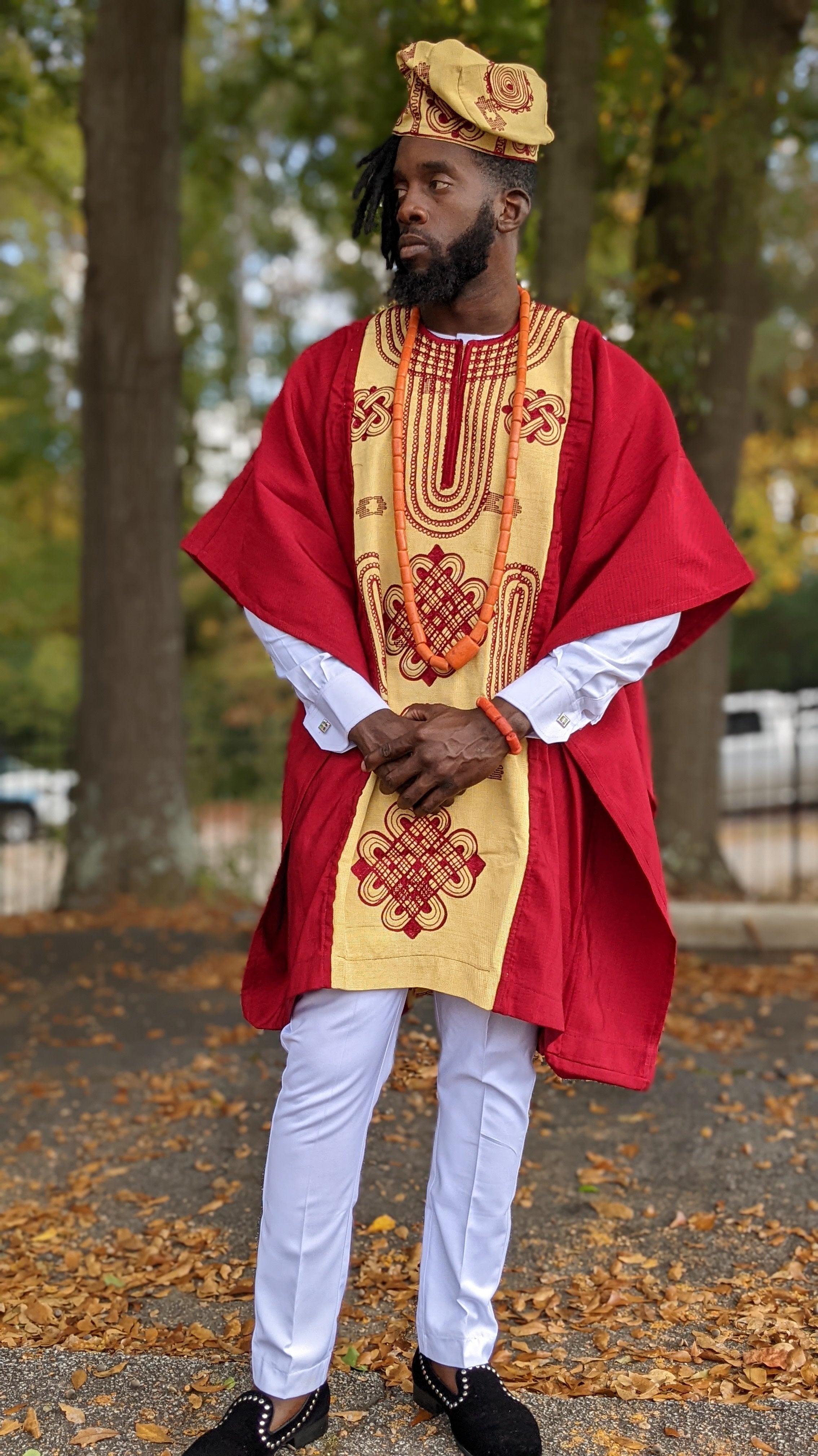 Olaniyi Red and Gold African Aso Oke Grand bobou Robe - DPAGRG22、mySite、solidvoid