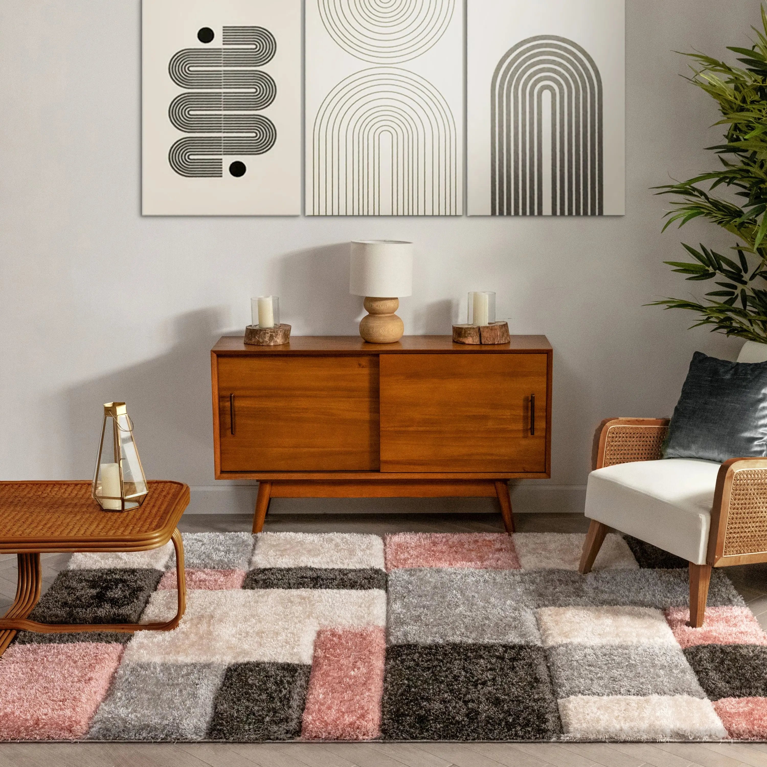 Escondido Blush Modern Geometric 3D Textured Shag Rug、mySite、gigharbornorthrealestate