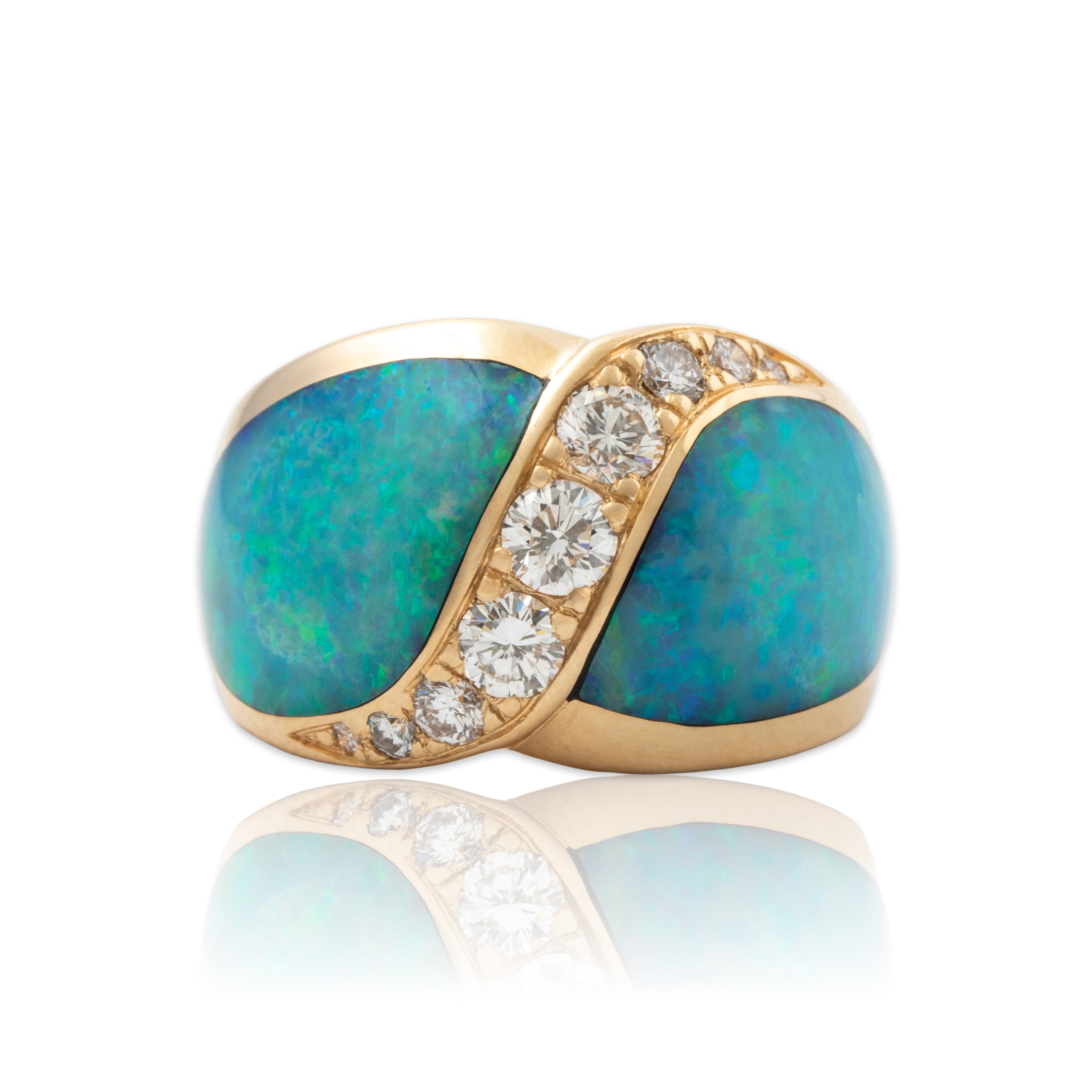 Vintage Large Kabana 14k Yellow Gold Opal .481cttw Diamond Exotic Seascape Ring、mySite、hinf8tx79