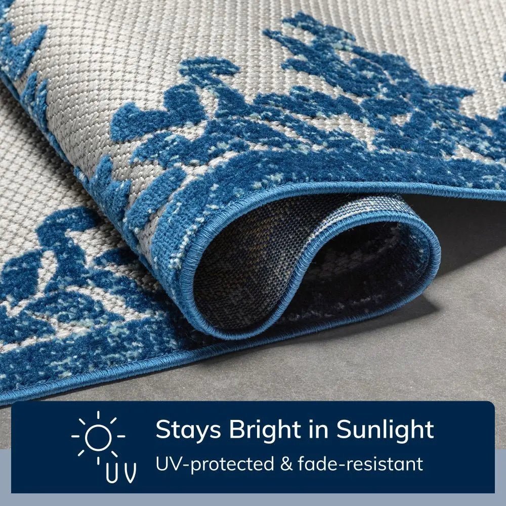 Arid Modern Medallion Persian Indoor/Outdoor Blue High-Low Rug、mySite、gigharbornorthrealestate