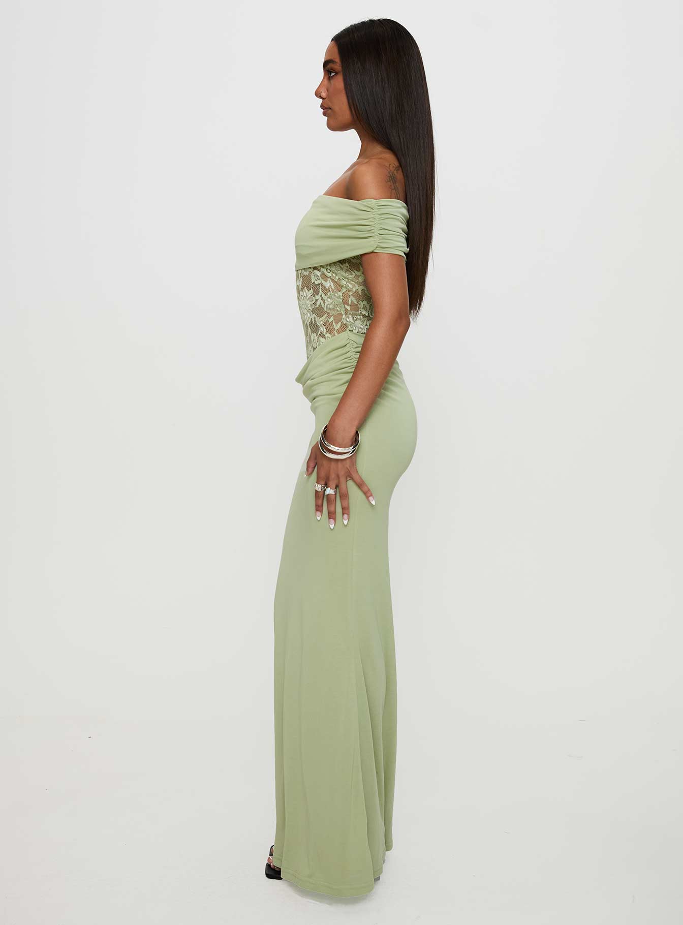 Gwendolen Off The Shoulder Maxi Dress Green、mySite、solidvoid