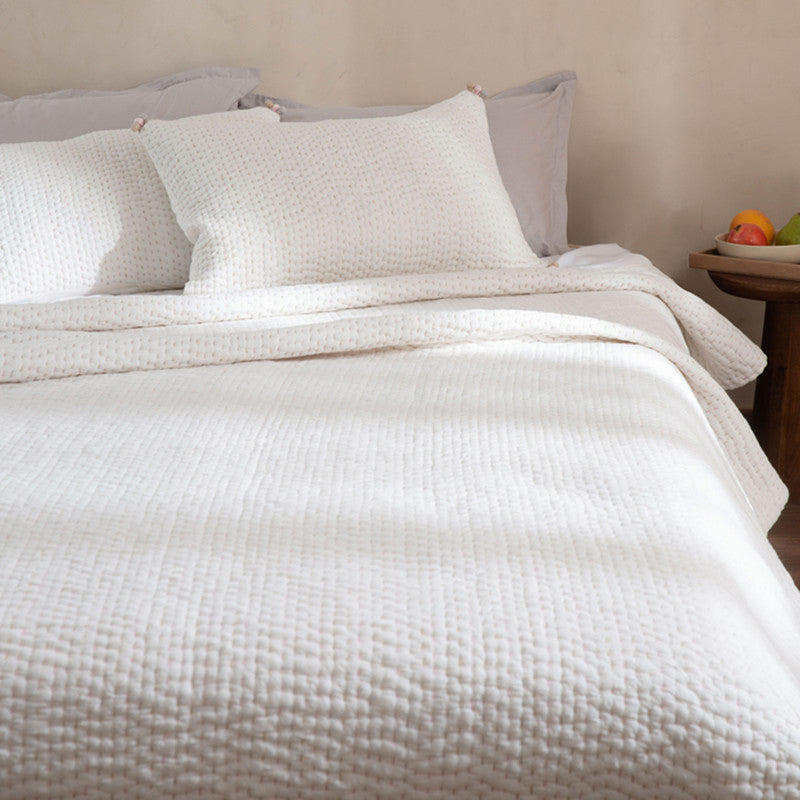 Cotton Bedspread with Pillow Covers | Ivory | Reversible | Set of 3、mySite、camillekostekn