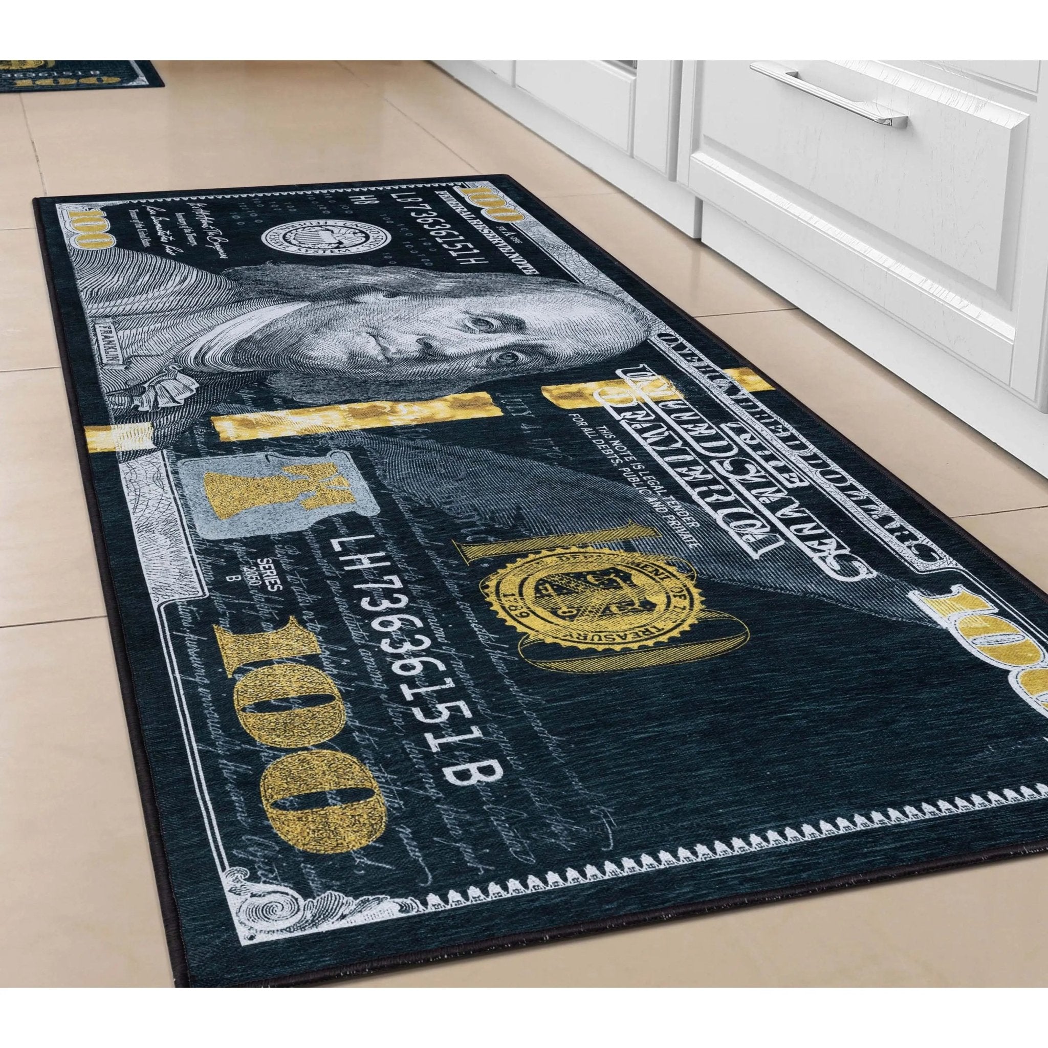 New Hundred Dollar Bill Black Black Novelty Runner Flat-Weave Rug、mySite、gigharbornorthrealestate
