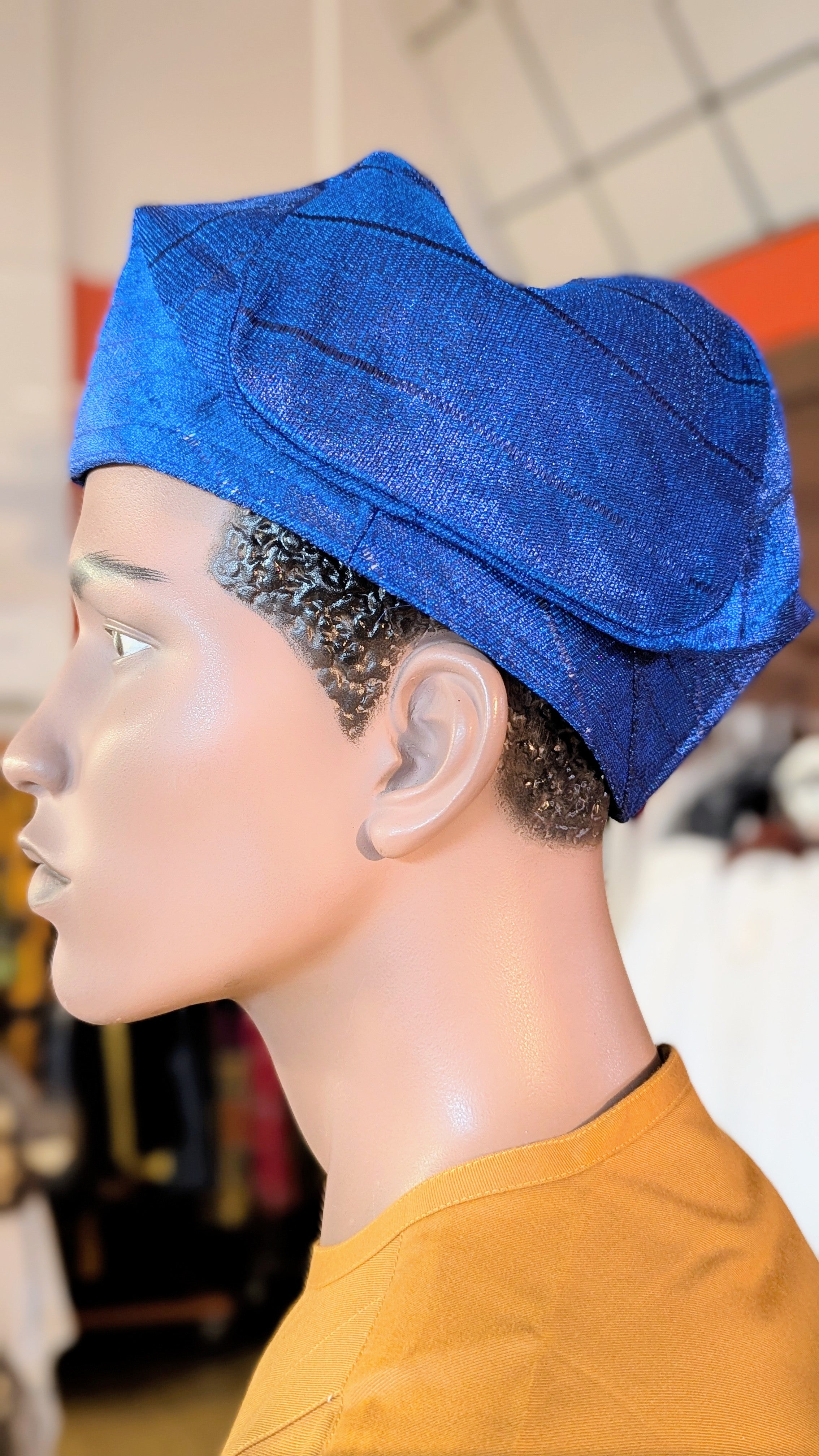 Dupsie's Blue 峄�r岷� Fila Traditional Aso Oke African Hat Cap Kufi DPHARB6、mySite、solidvoid